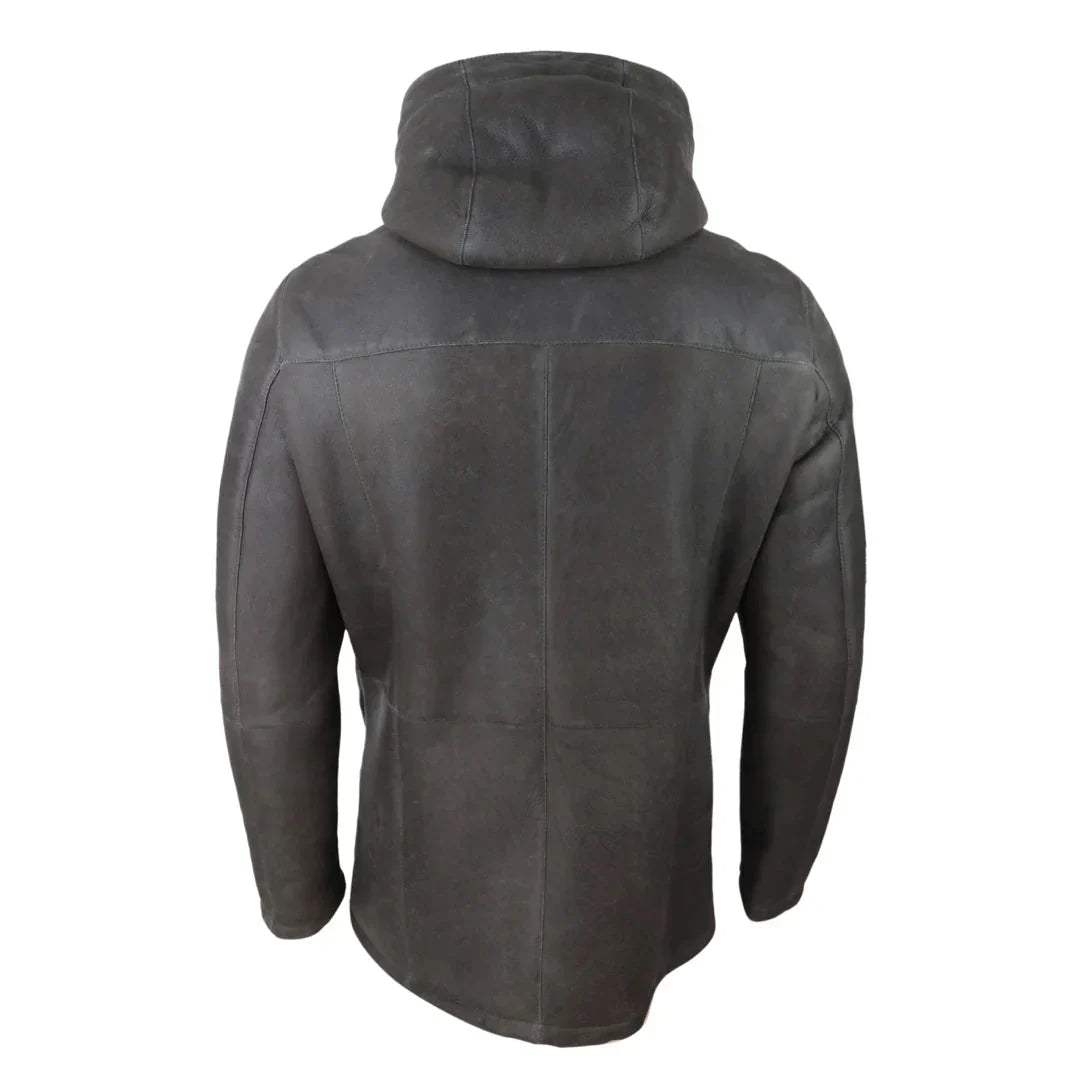 Men's 3/4 Brown Soft Sheepskin Hood Jacket 3/4 Coat Classic Warm Winter