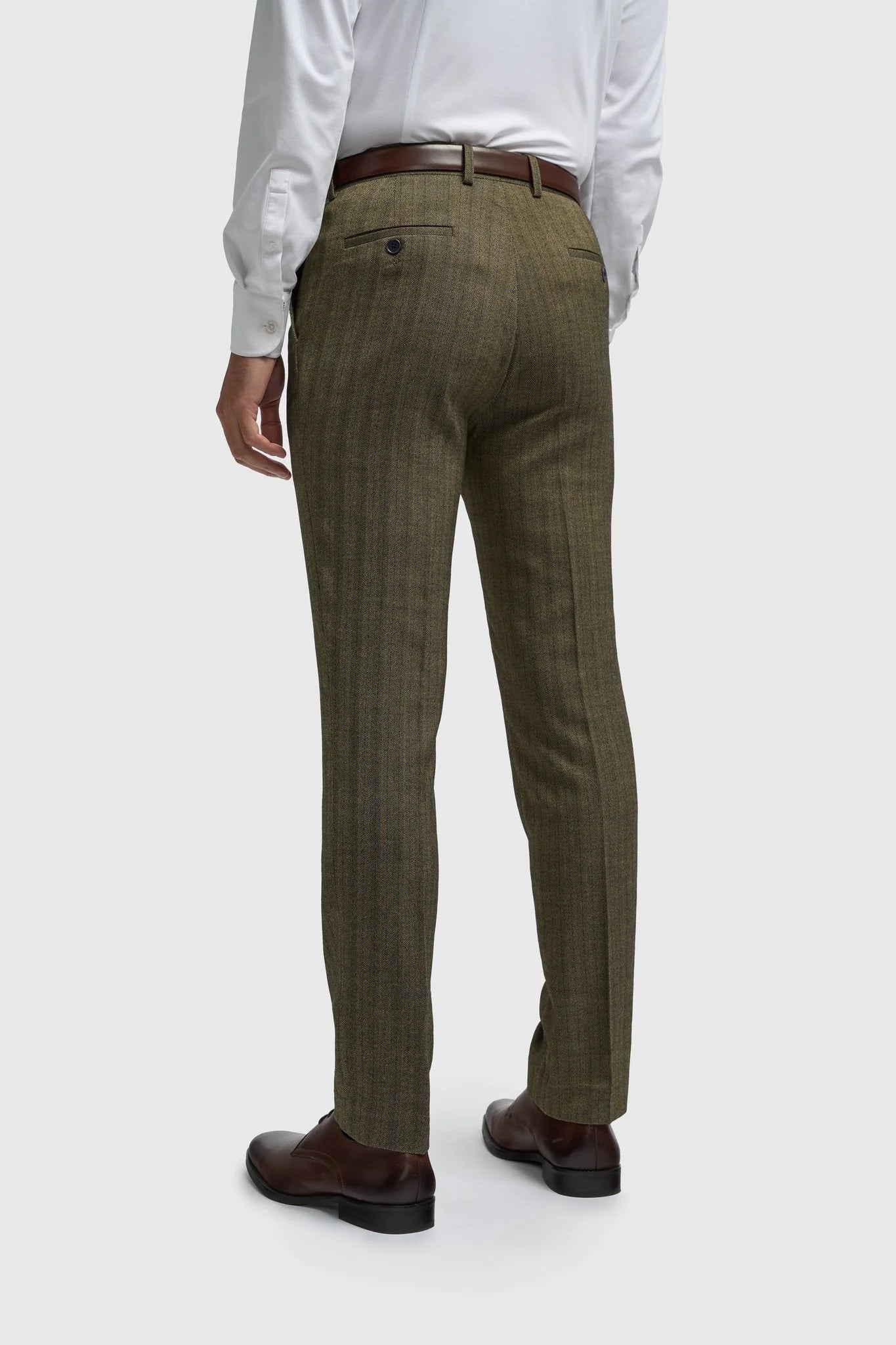 Men's Olive Green 3 Piece Herringbone Tweed Suit