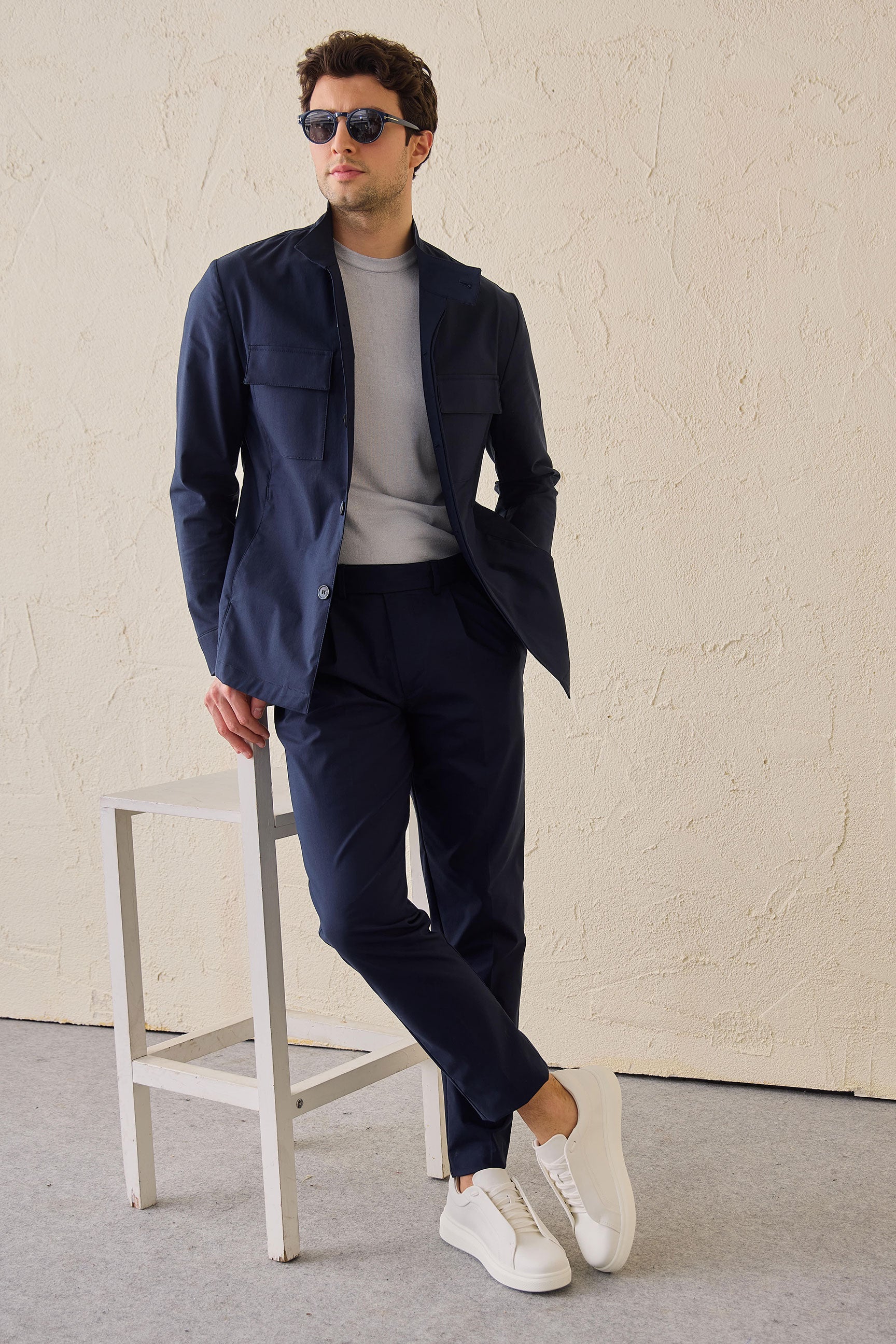 Men’s Navy Utility Jacket Lightweight Cotton Blend Smart Casual Jacket