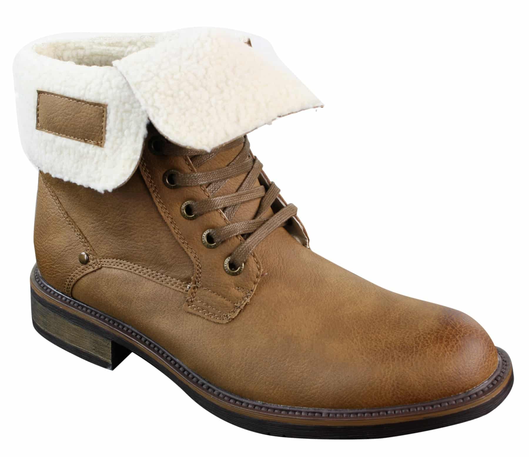 Mens Tan Brown Military Ankle Leather Fleece Fur Lined Casual Army Combat Boots