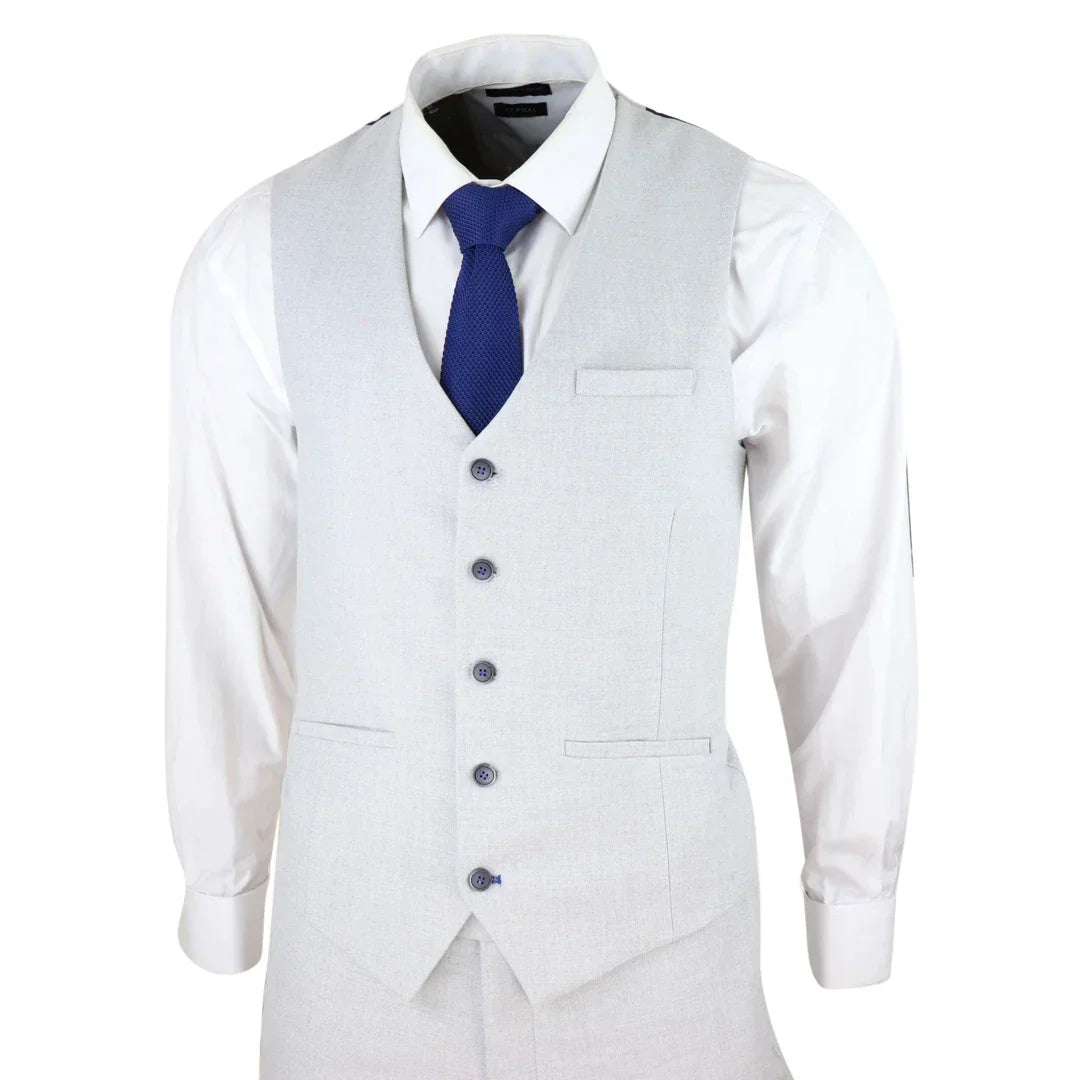 Mens Tweed Light Grey 3 Piece Suit Tailored Fit Classic Vintage 1920s Wedding
