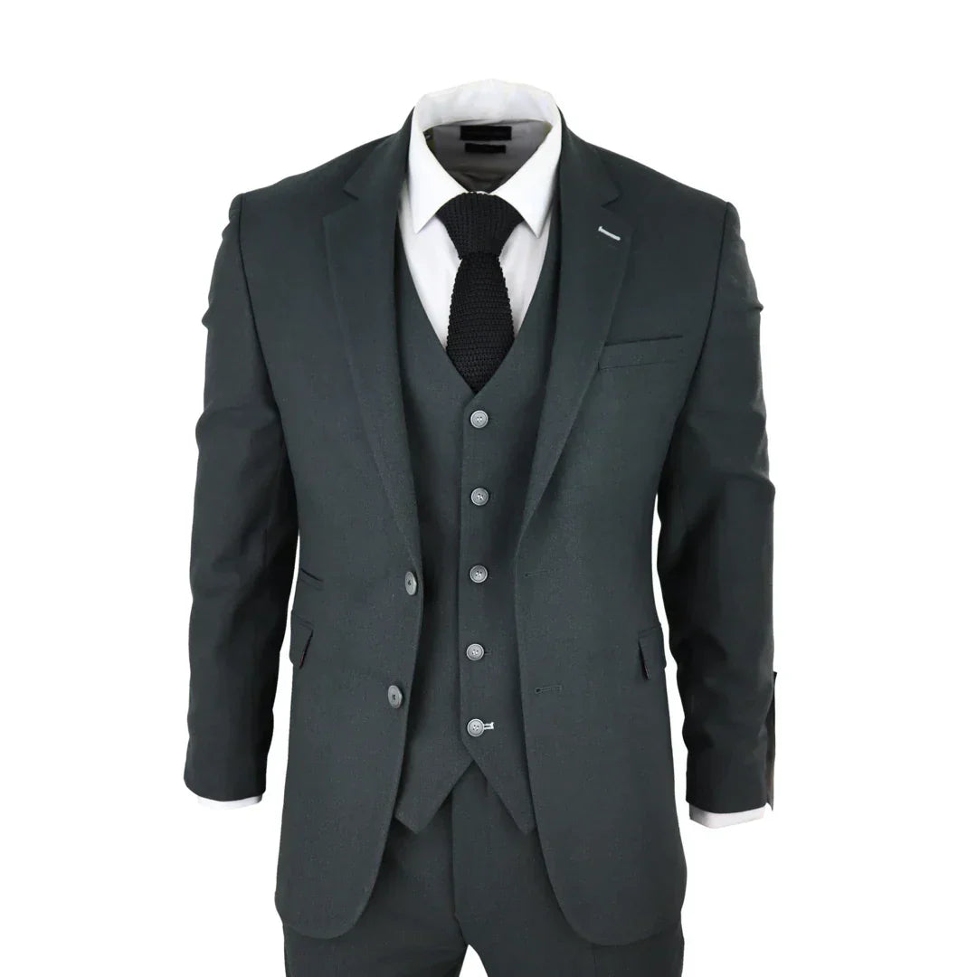 Mens Tweed Olive Green 3 Piece Suit Tailored Fir Classic Vintage 1920s Wedding