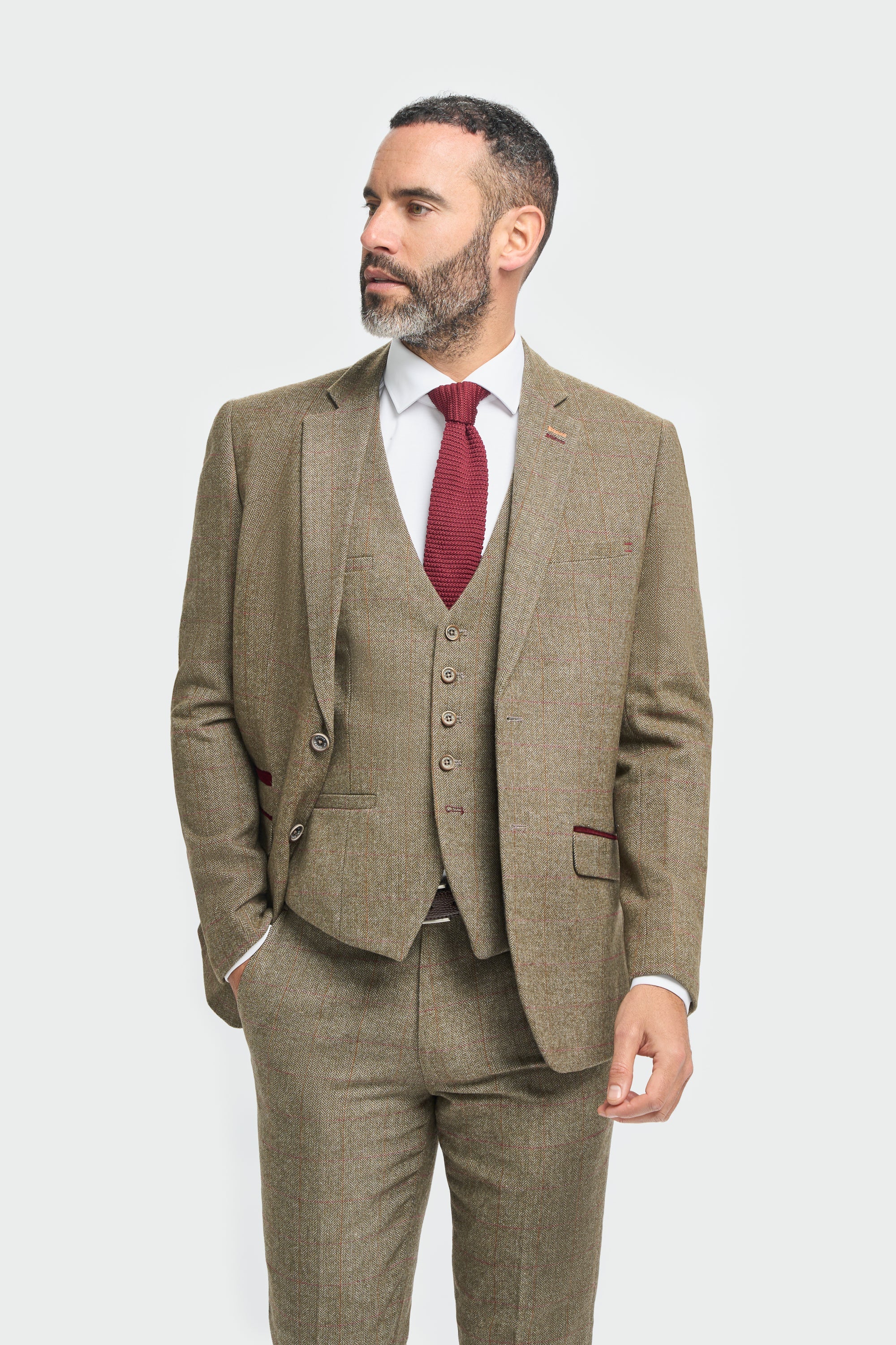 Mens Tweed Olive Green Check Suit
