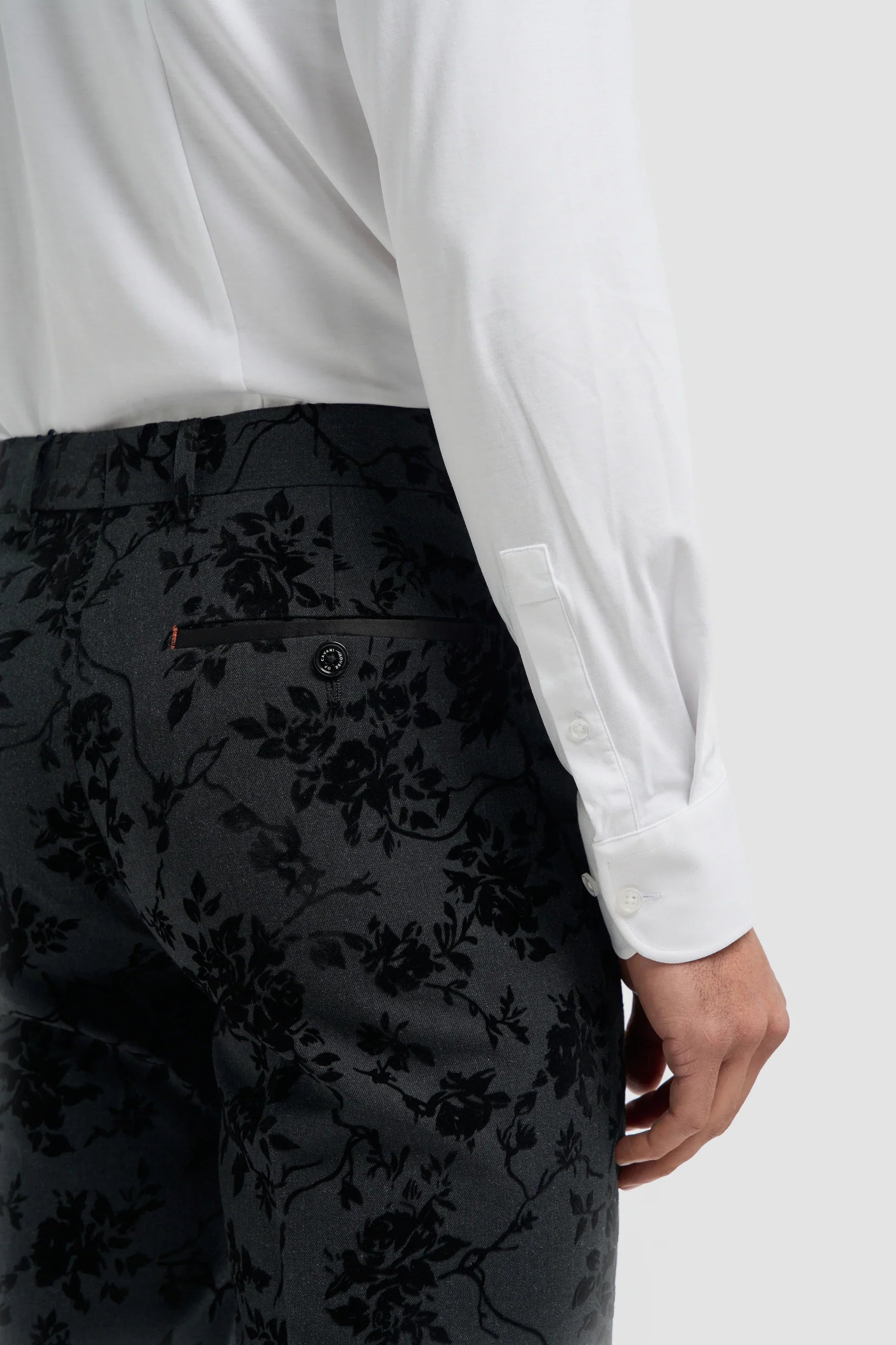 Mens Black 3 Piece Paisley Velvet Suit