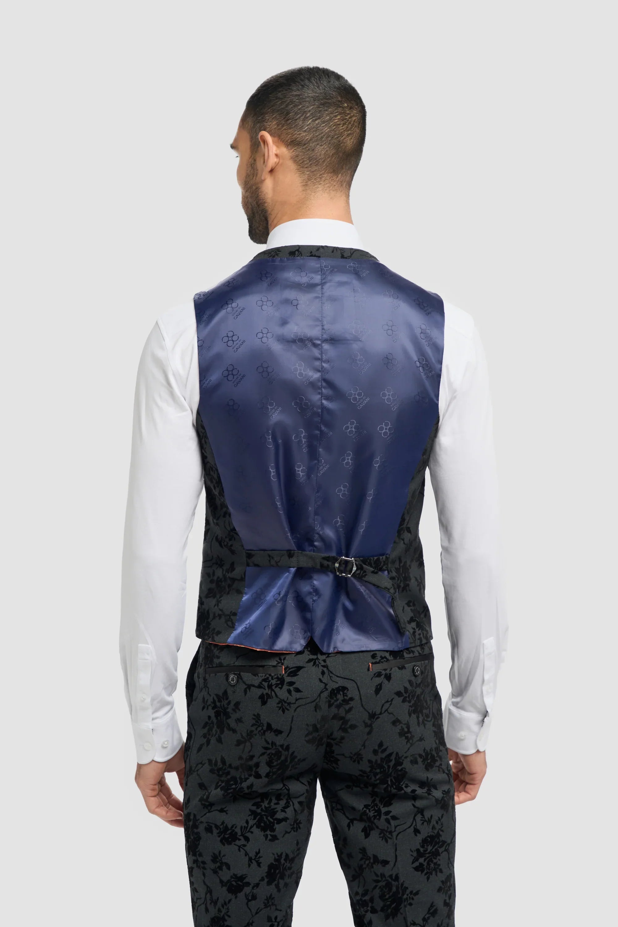 Mens Black 3 Piece Paisley Velvet Suit