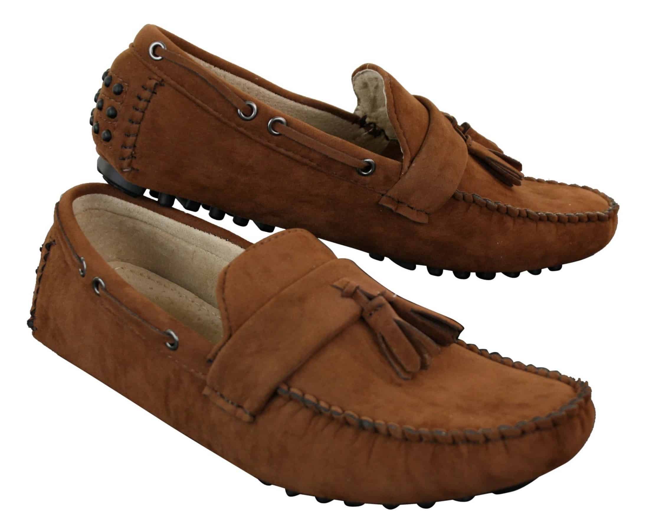 Mens Suede Brown Navy Tassle Loafers Driving Shoes Moccasins Slip On Leather