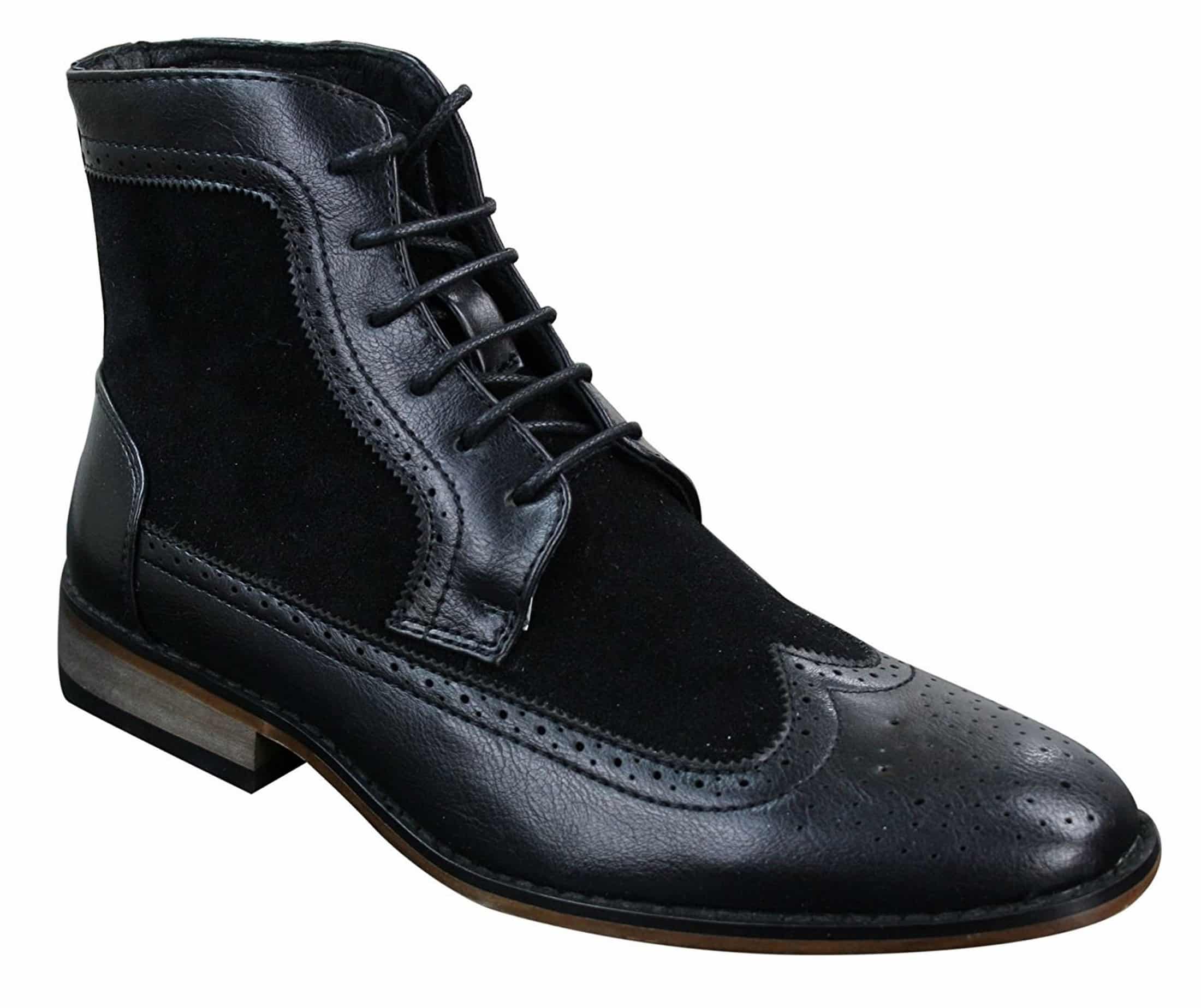 Mens Chelsea Brouge Ankle Boots Leather Suede Italian Smart Casual Laced Retro