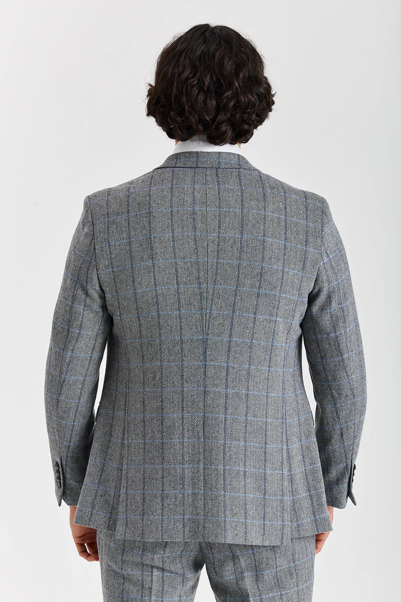 Harris - Tweed Grey Herringbone Check Blazer for Men
