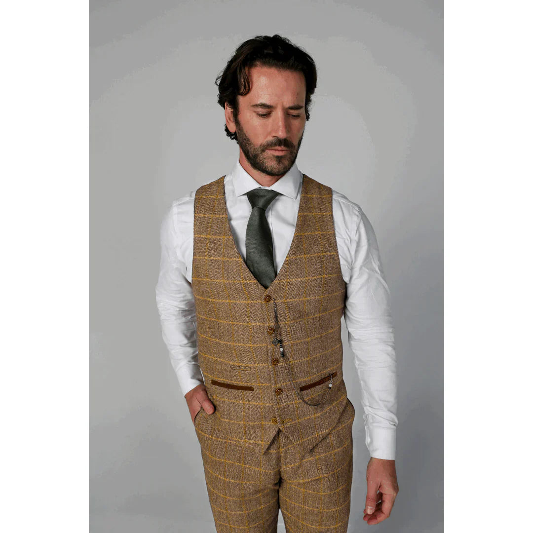 Harris Men's Brown 3-Piece Tweed Suit with Classic Vintage Style