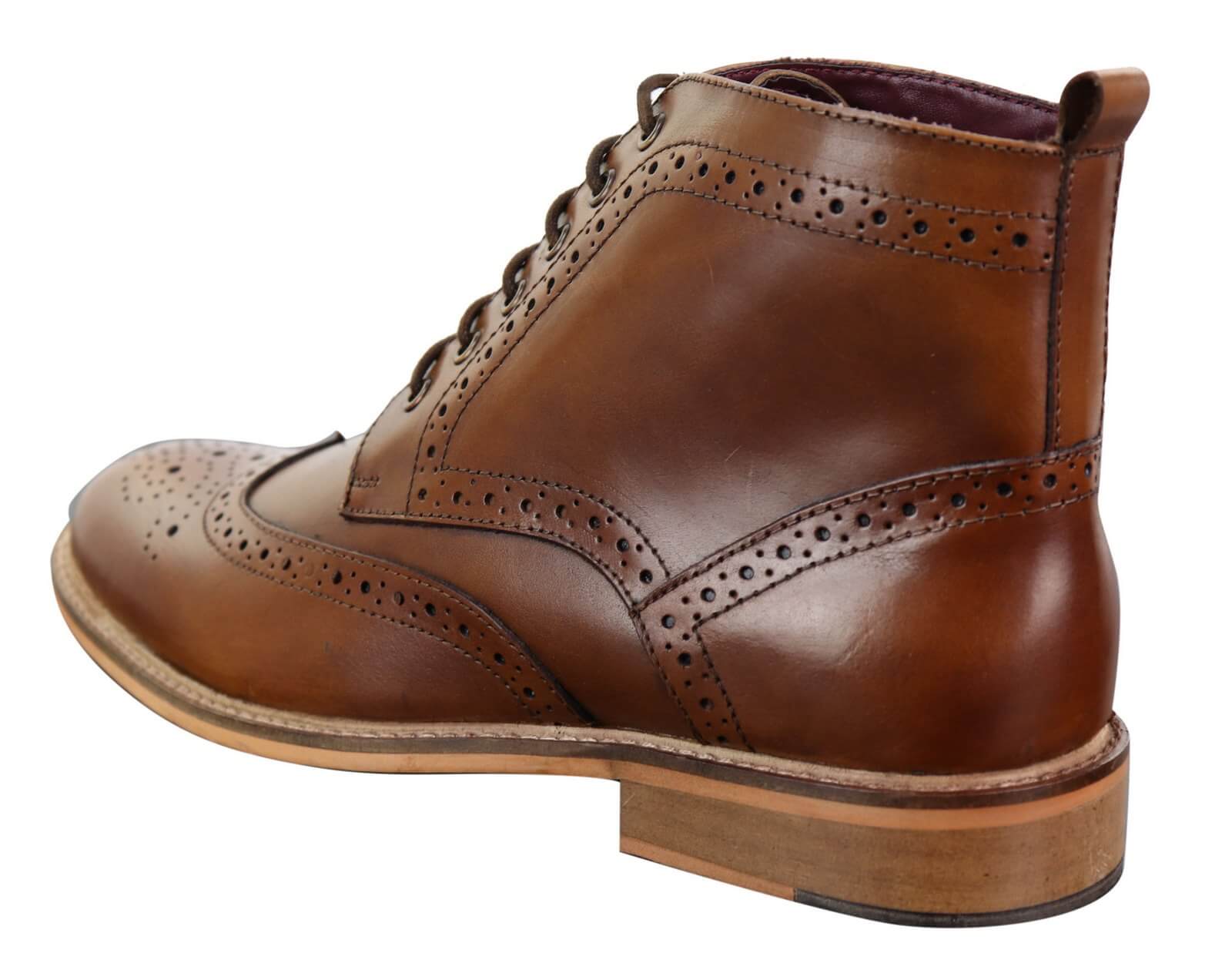 Mens Brogue Ankle Boots Tan