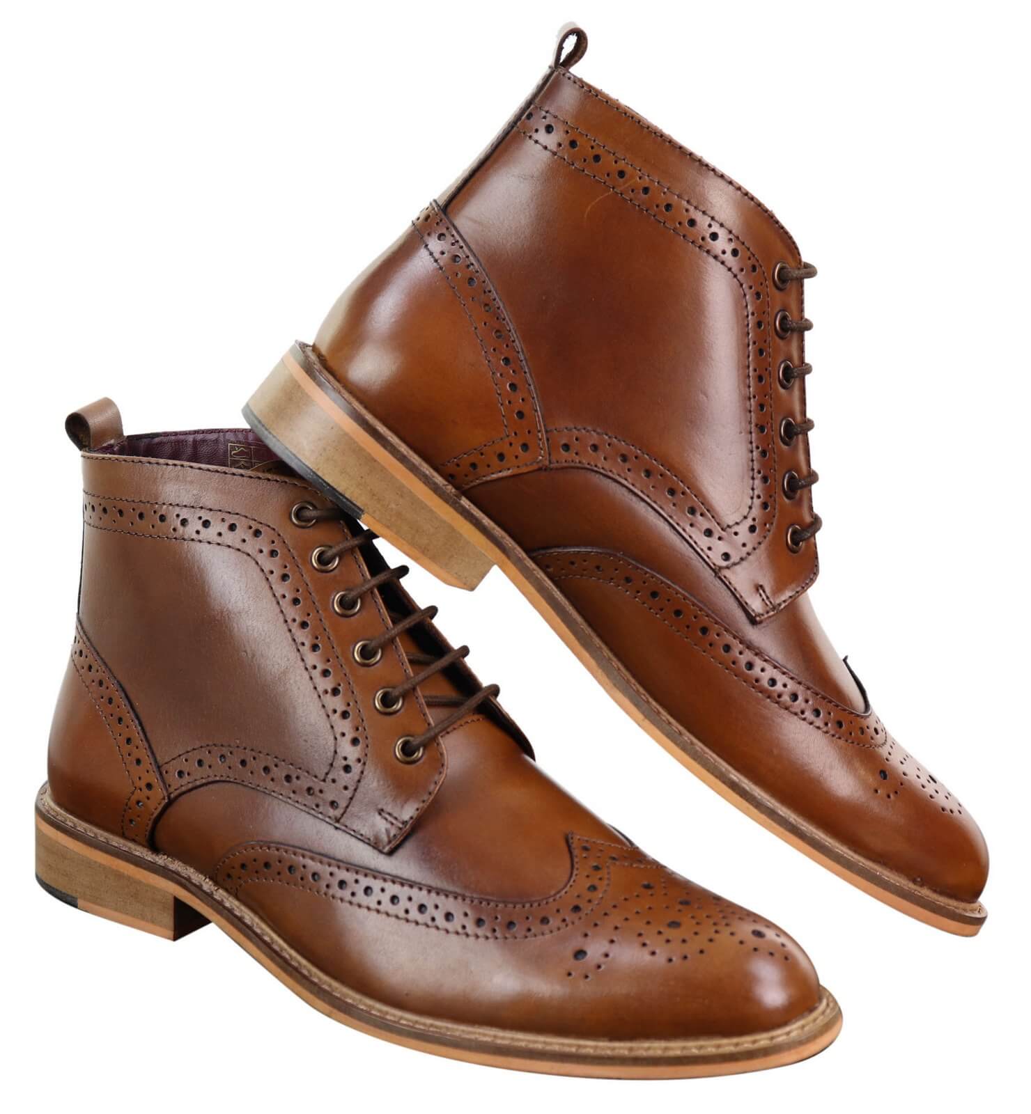 Mens Brogue Ankle Boots Tan