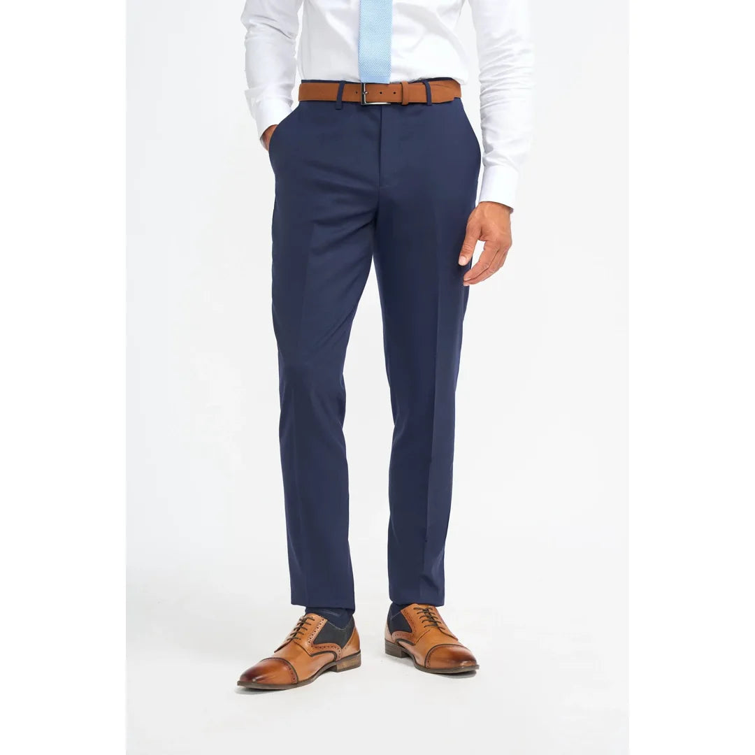James - Men's Navy Blue Wool Formal Trousers