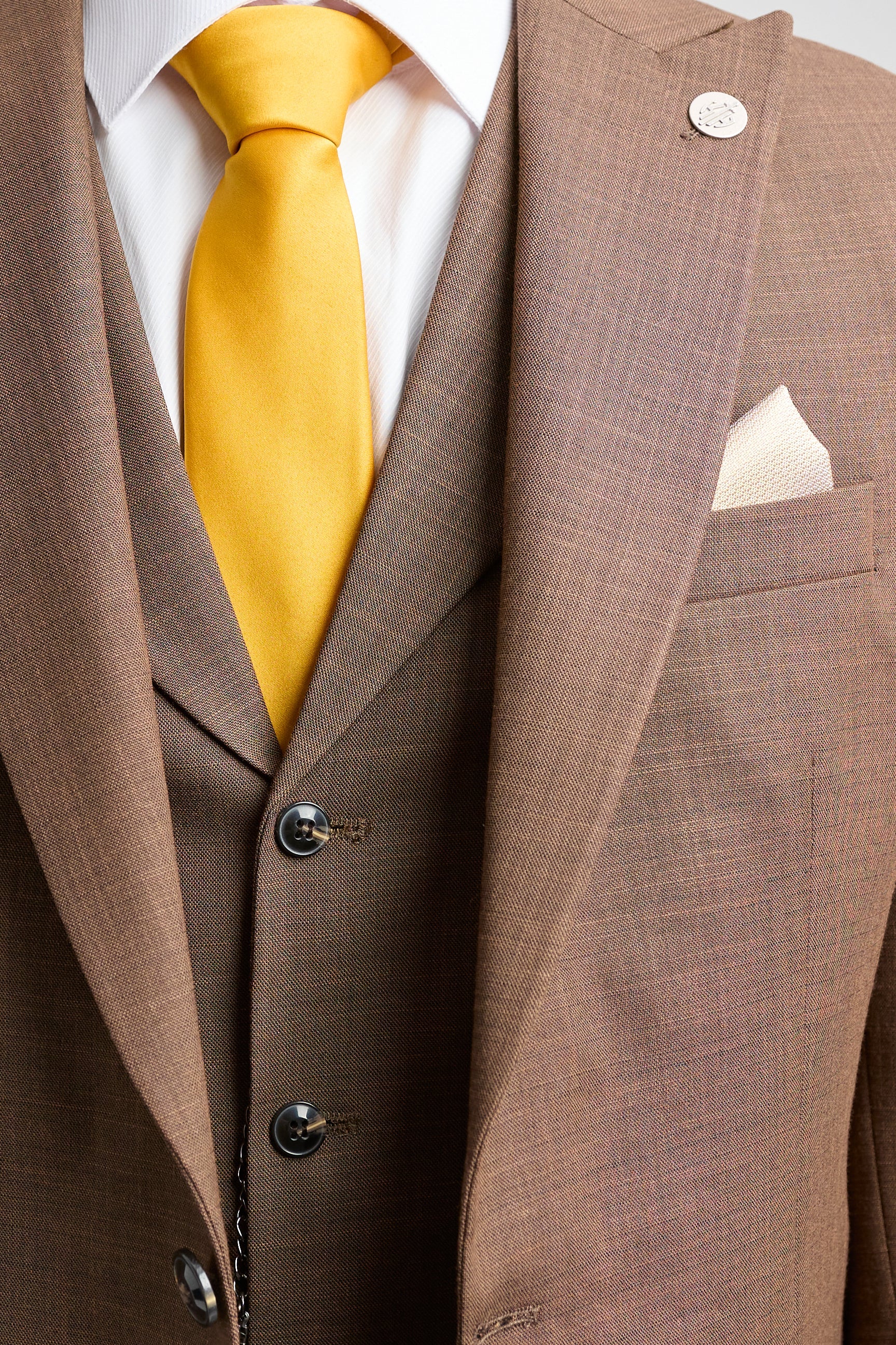 James Men's 3-Piece Plain Brown Suit with Classic Fit