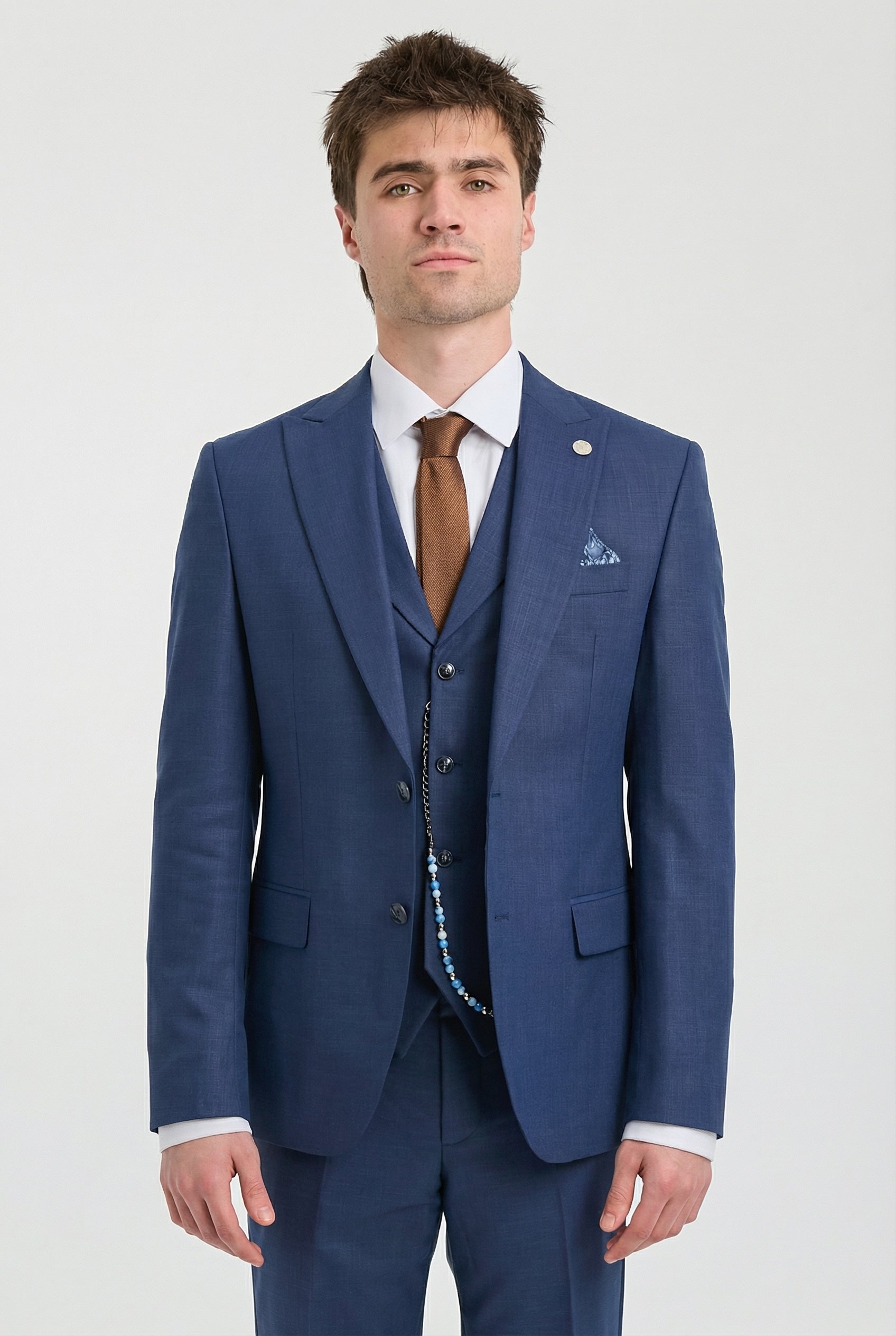 James Men's 3-Piece Navy Blue Tailored Fit Suit