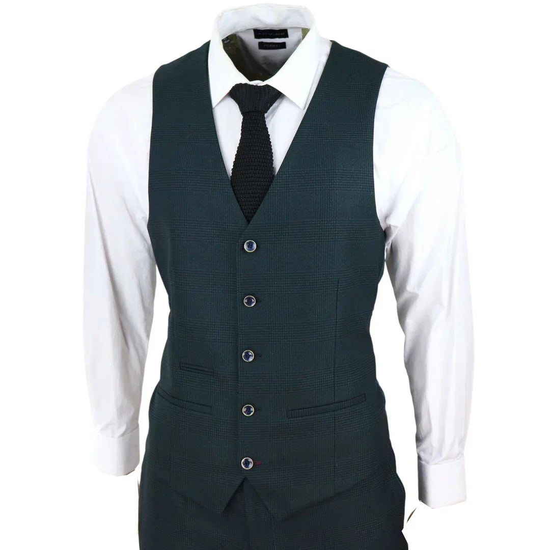 Jasper Men's Olive Green 3-Piece Suit with Prince of Wales Black Check