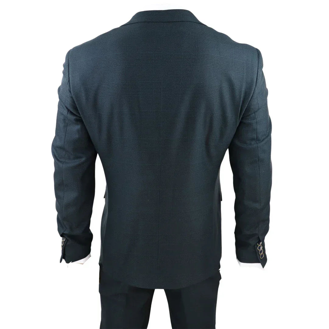 Jasper Men's Olive Green 3-Piece Suit with Prince of Wales Black Check
