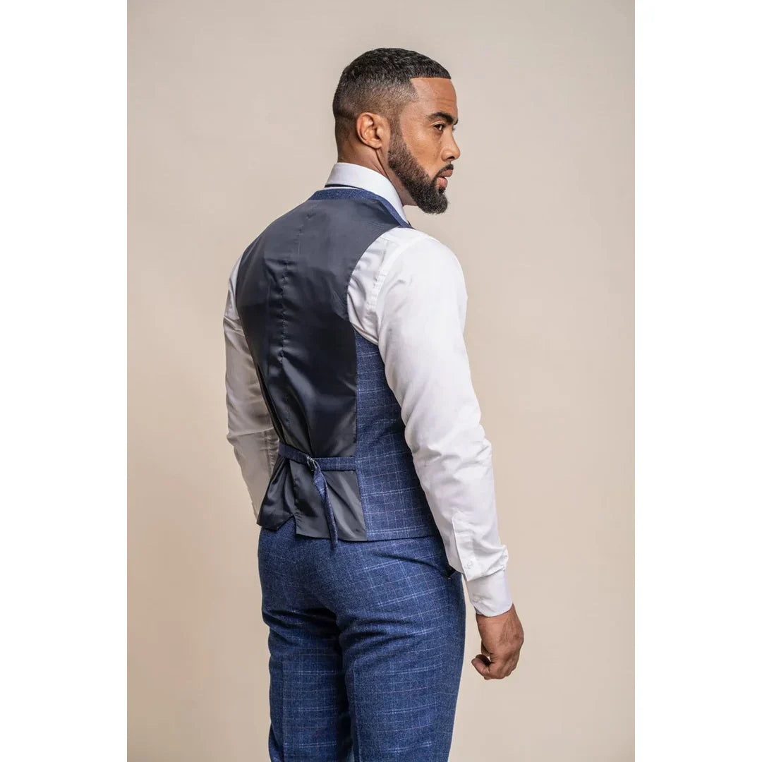 Kaiser - Men's Men's Tweed Check Blue Waistcoat