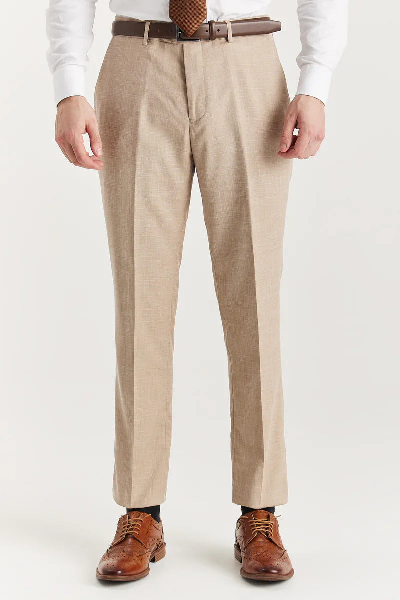 Mens Beige 3 Piece Tweed Check Suit