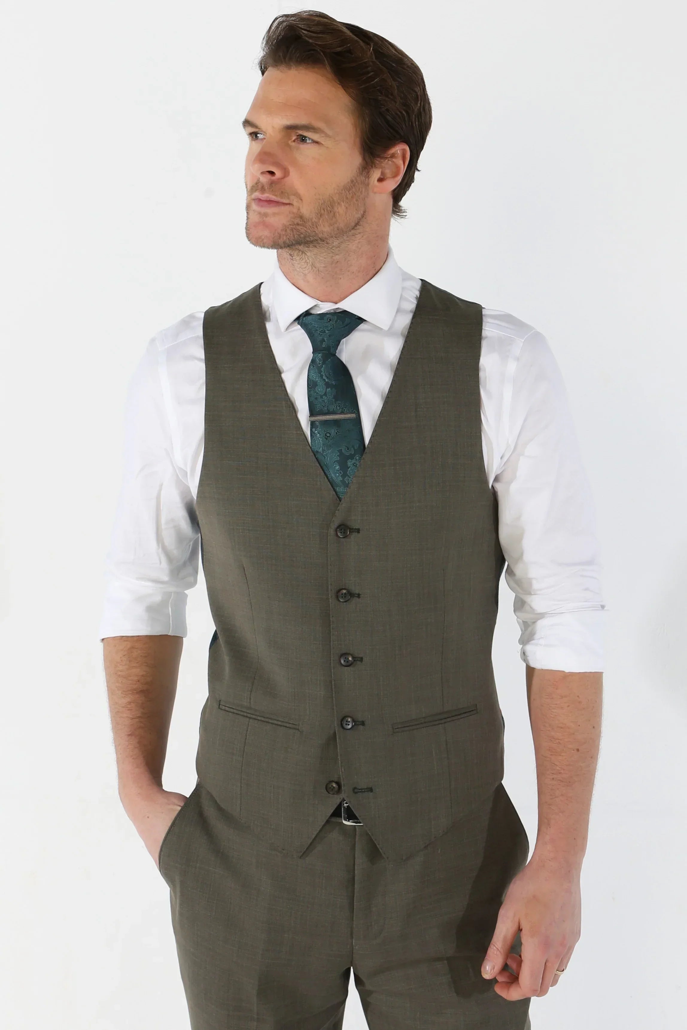 Kurt Men's Sage Green 3-Piece Tailored Fit Suit for Summer Weddings