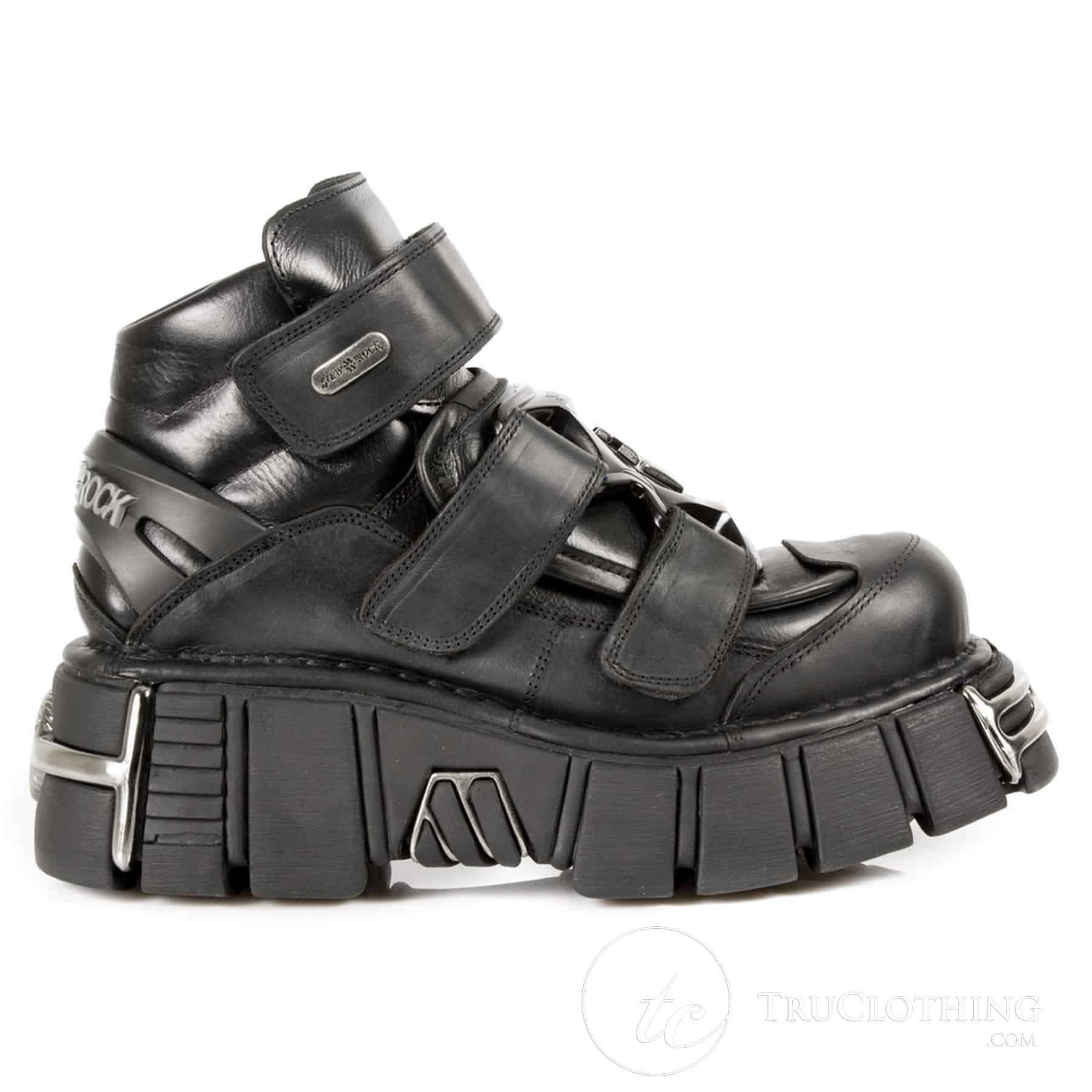 M.285-S1 New Rock Unisex Shoes Metallic Leather Biker Gothic Velcro Ankle Boots