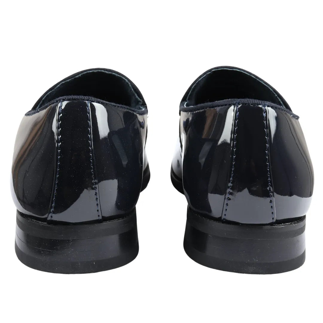 Men's Slip On Tassel Velvet Detailed Patent Navy Loafers
