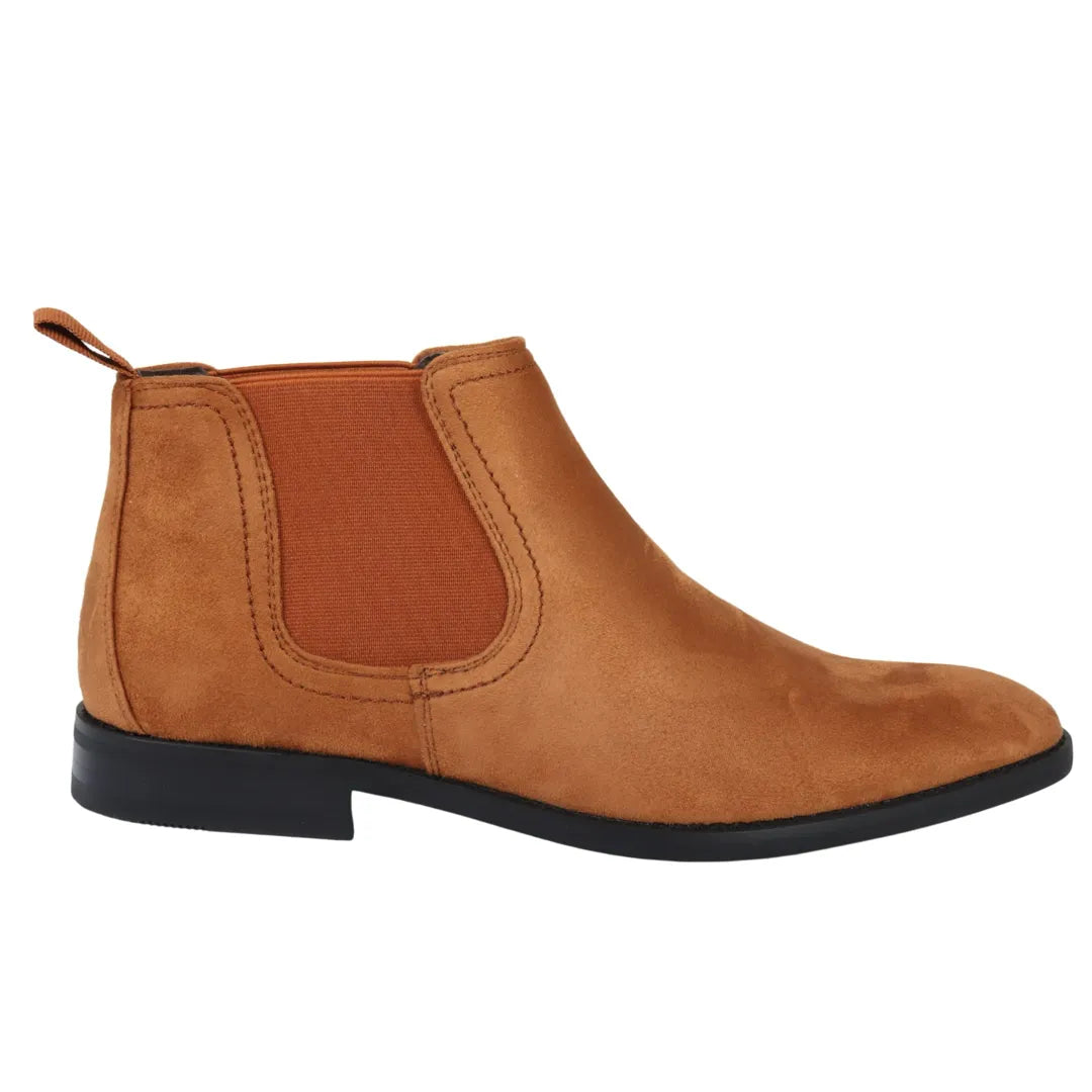 Men's Slip On Tan Brown Suede Leather Lined Chelsea Boots