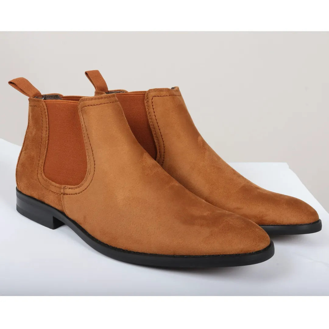 Men's Slip On Tan Brown Suede Leather Lined Chelsea Boots