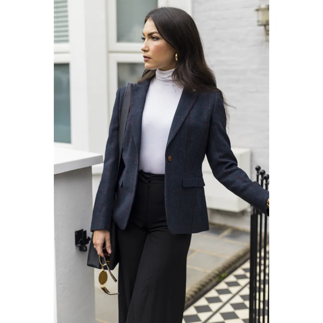 Madrid - Women's Navy Tweed Tailored Fit Blazer