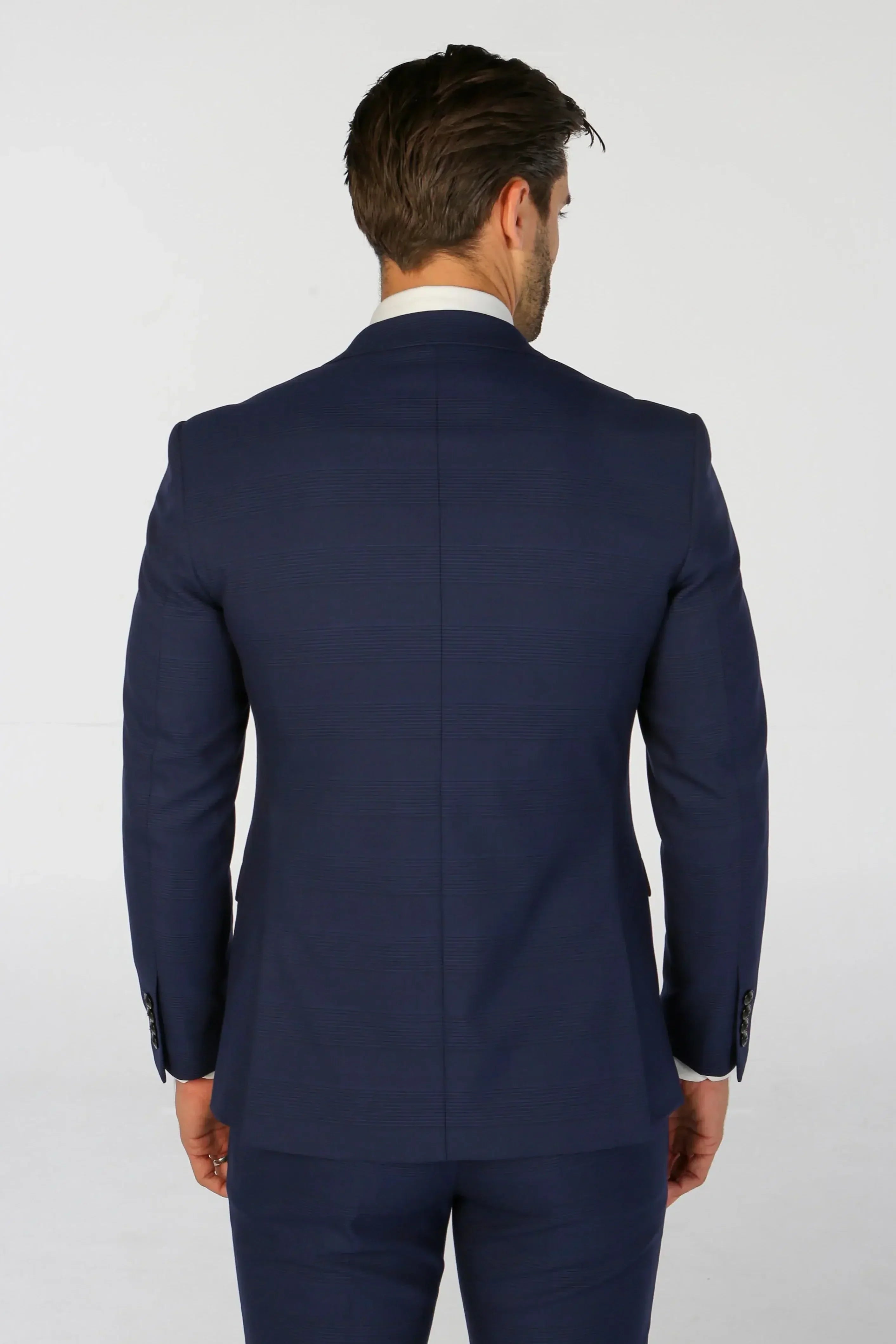Mark - Men's Navy Blue 3 Piece Checked Tailored Fit Suit