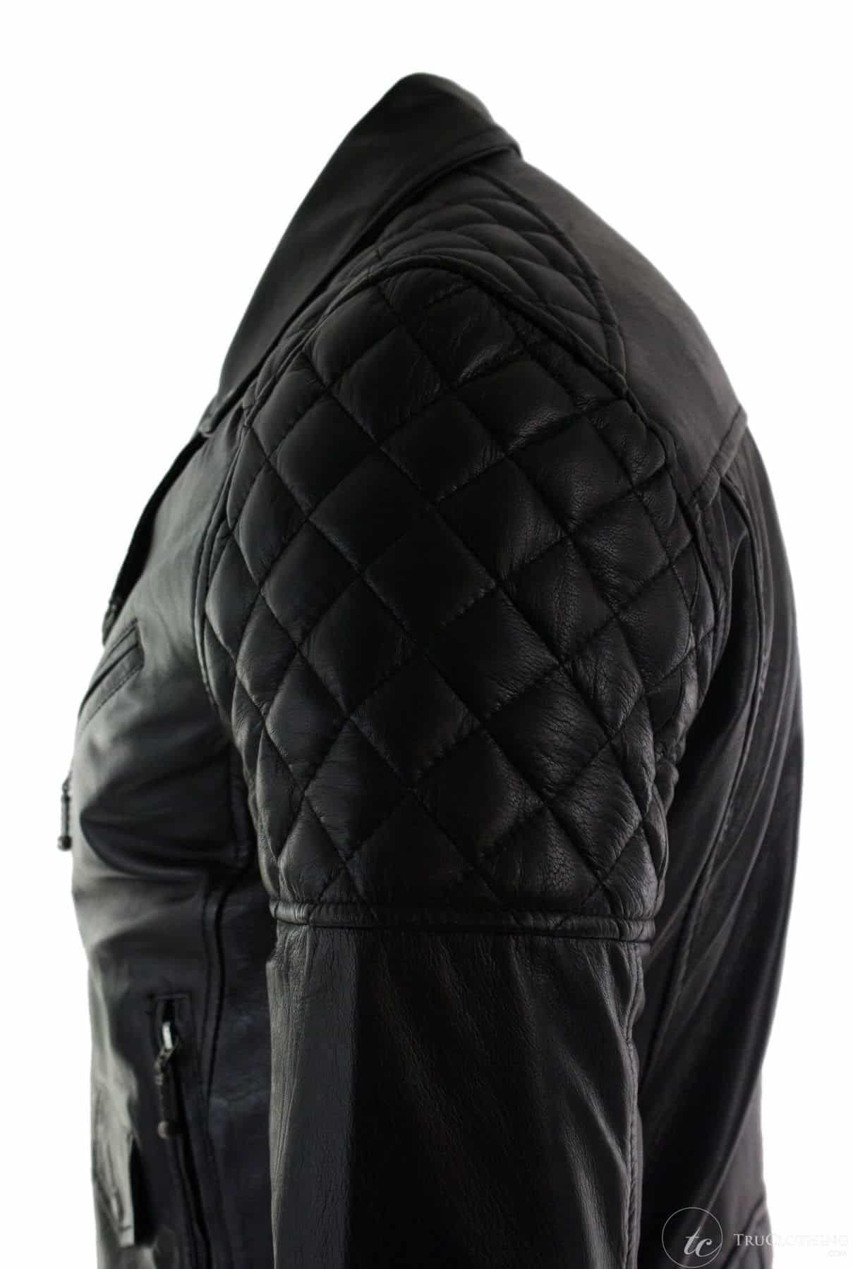 Real Leather Cross Zip Mens Biker Jacket Black Tailored Fit Retro Casual