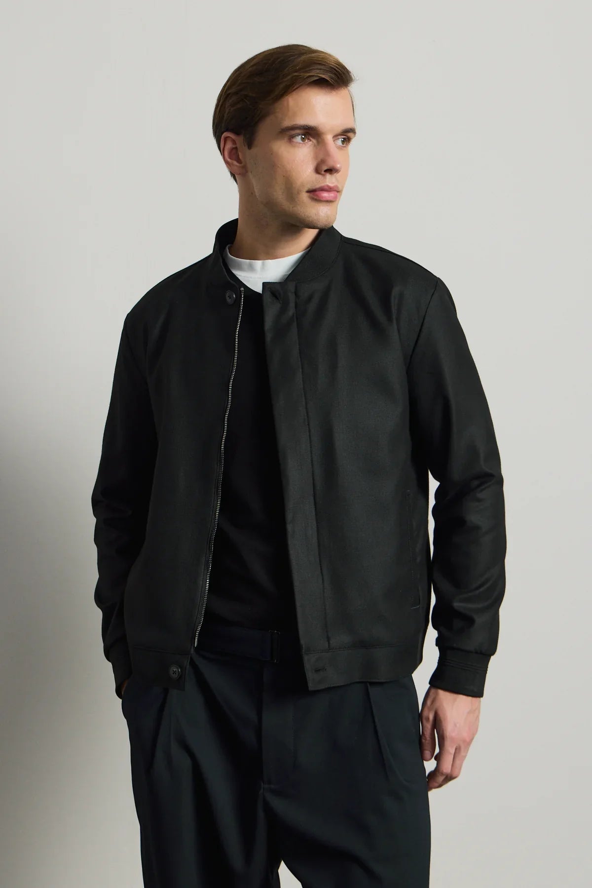 Men’s Black Minimal Smart Bomber Jacket
