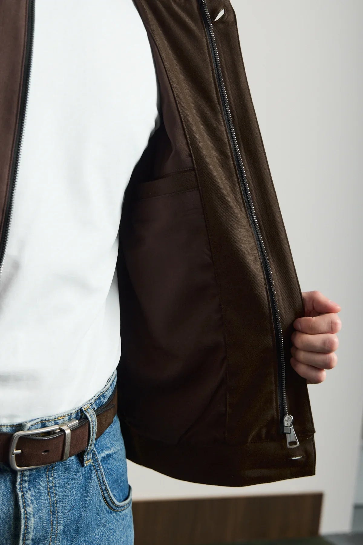 Men’s Brown Minimal Smart Bomber Jacket