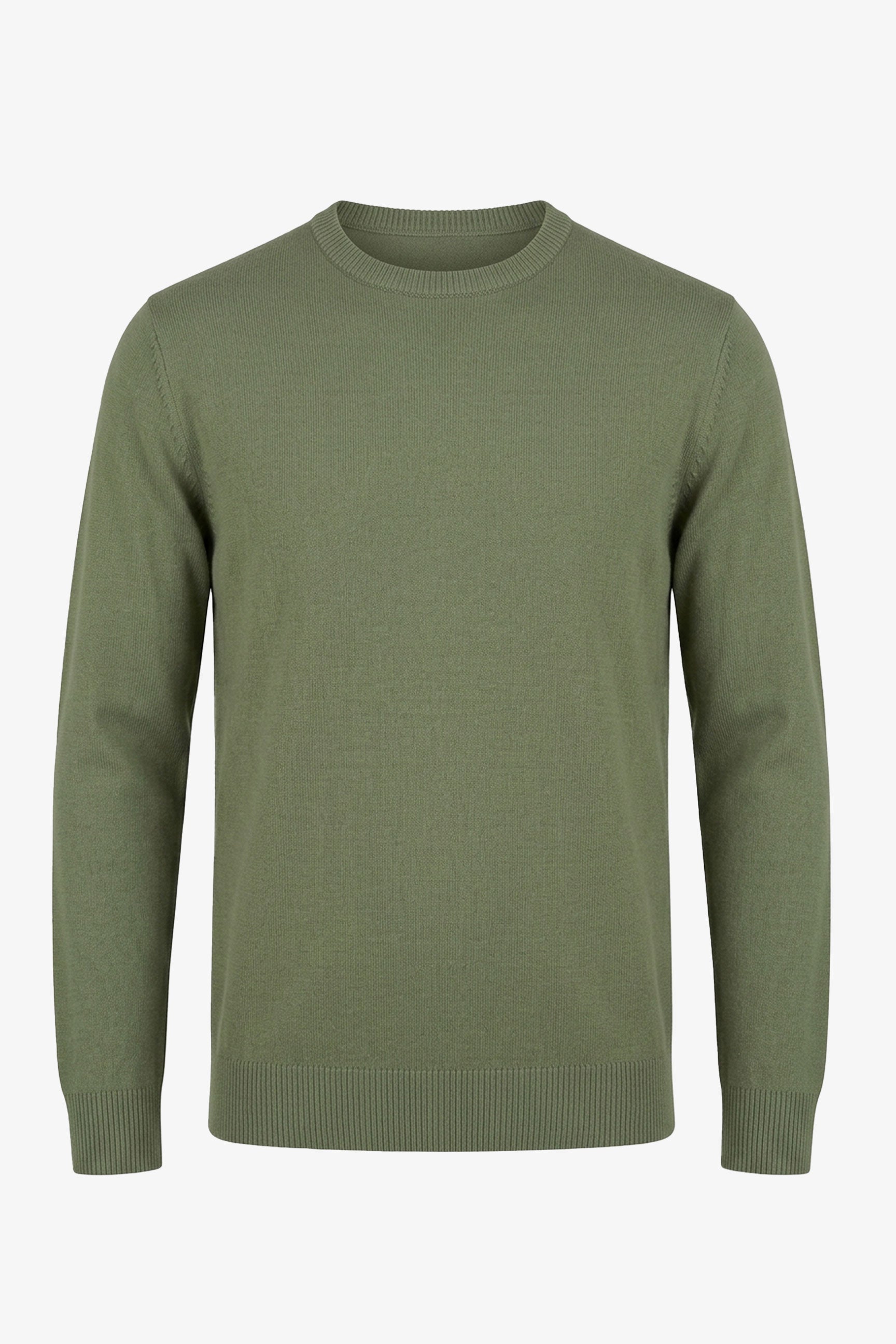Men’s Green Crew Neck Jumper Regular Fit Knitted Pullover