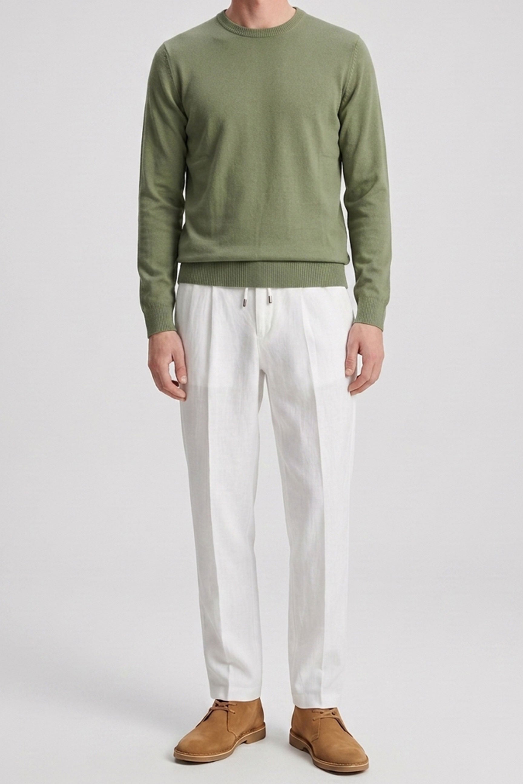 Men’s Green Crew Neck Jumper Regular Fit Knitted Pullover