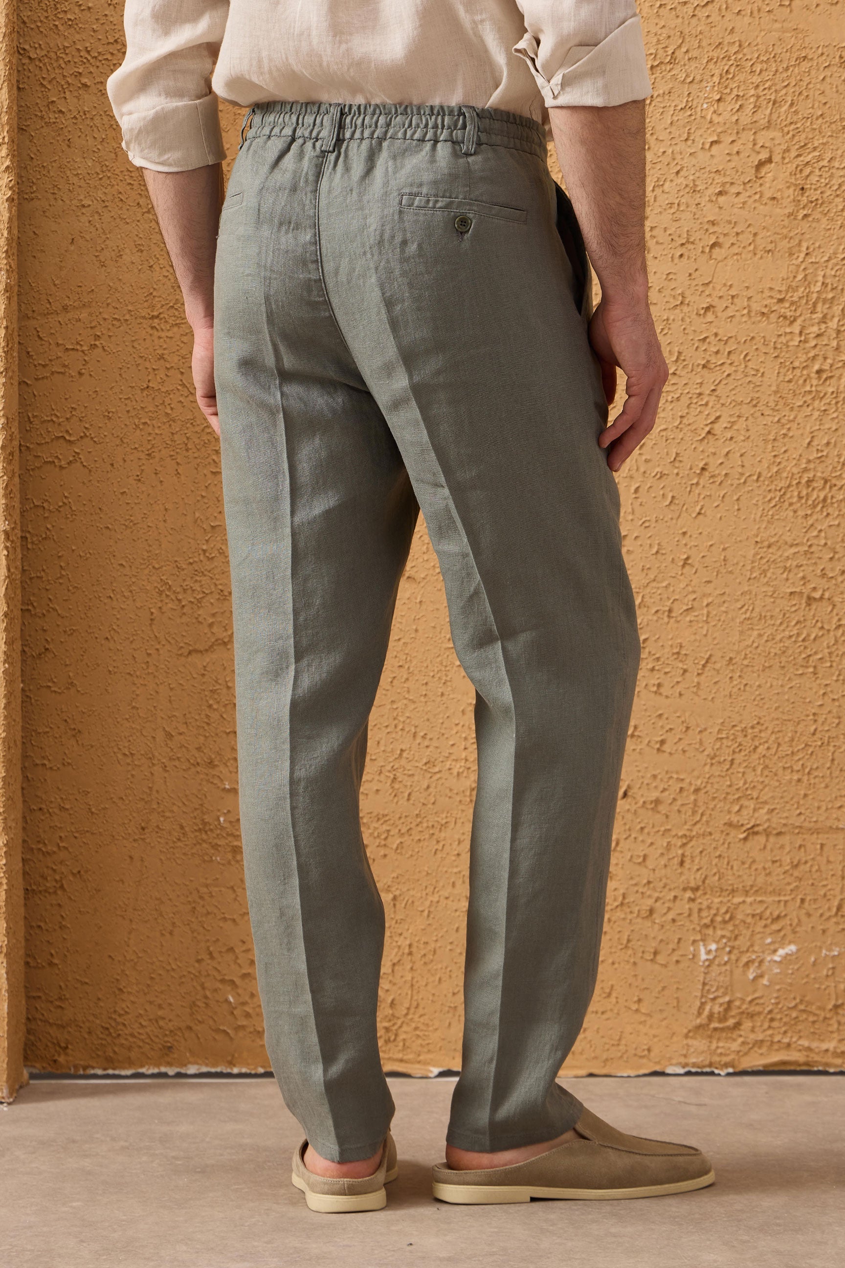 Men’s Navy Zip Linen Jacket & Sage Trousers Set Smart Casual Summer Outfit