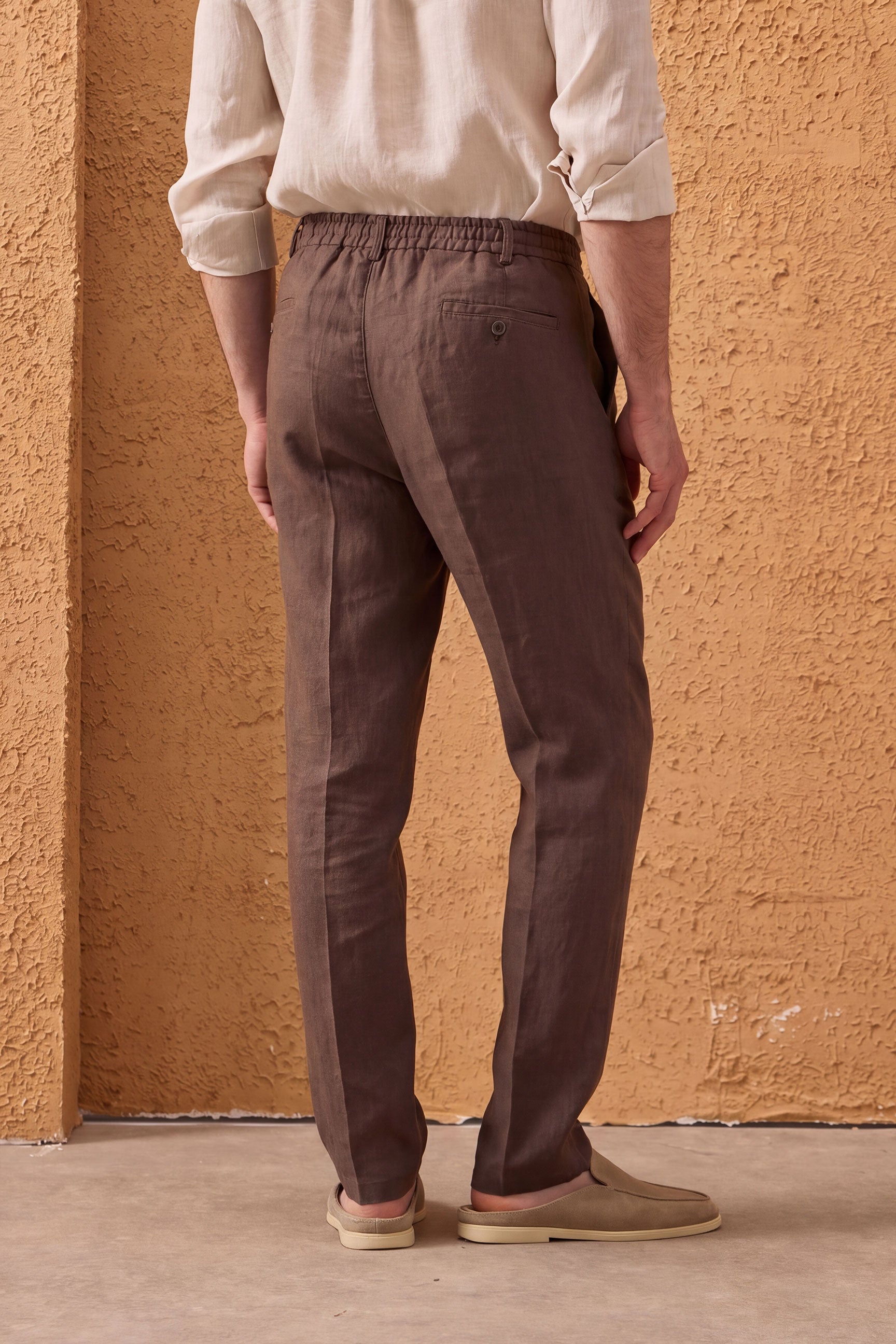 Men’s Sage Green Zip Linen Jacket & Brown Trousers Set Smart Casual Summer Outfit