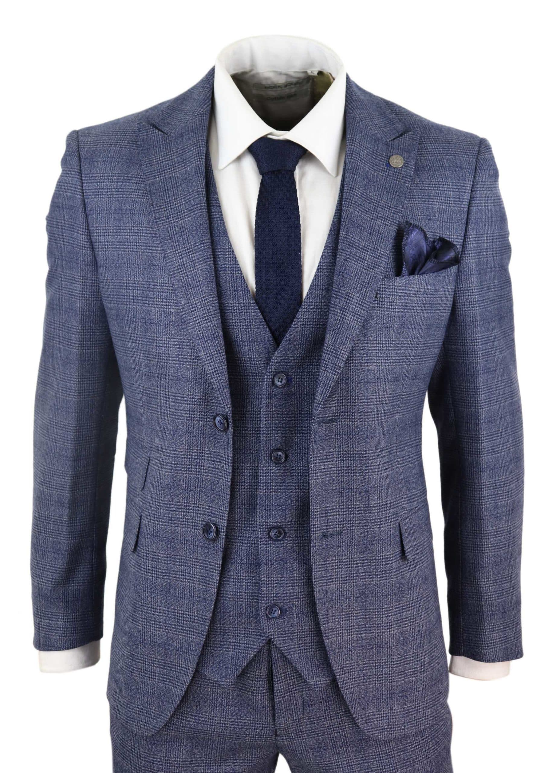 Mens 3 Piece Suit Classic Tweed Check Vintage Retro 1920s Vintage Tailored Fit