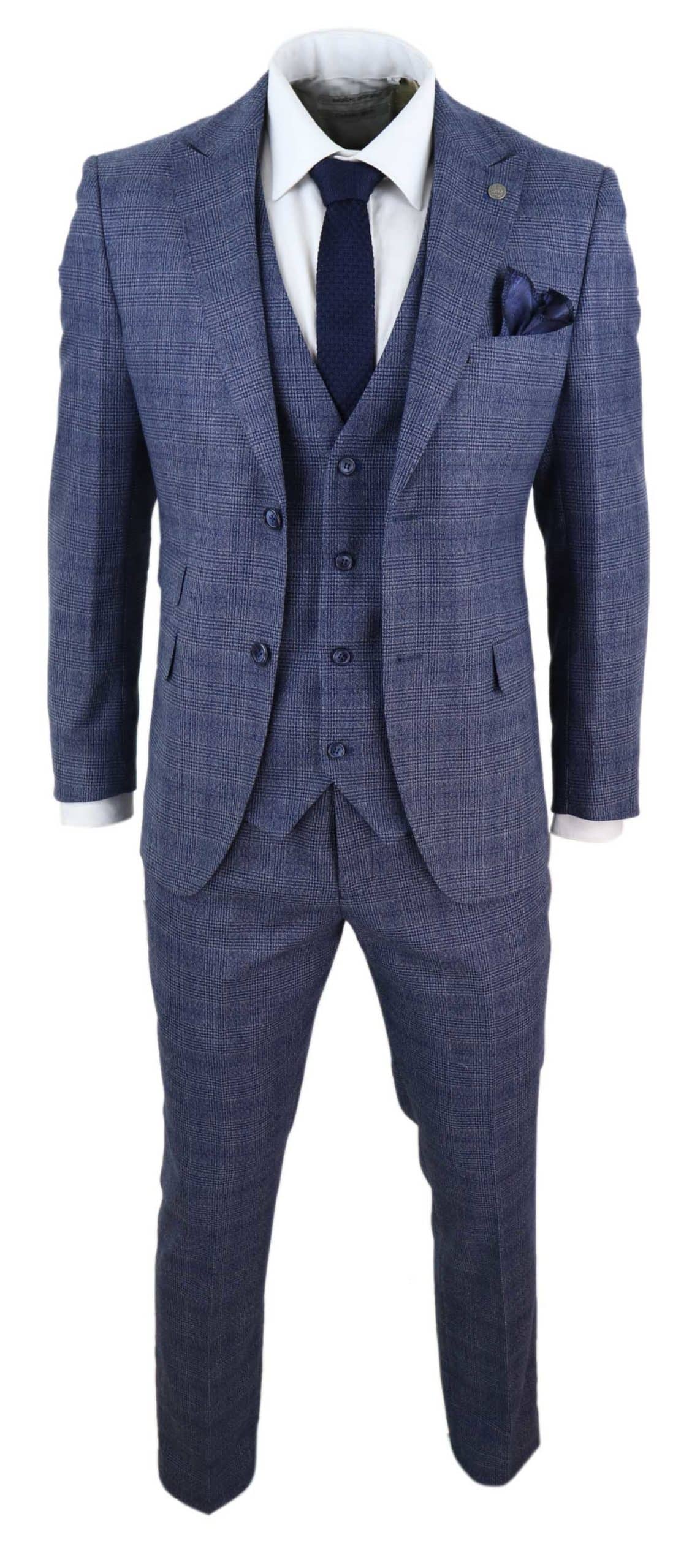 Mens 3 Piece Suit Classic Tweed Check Vintage Retro 1920s Vintage Tailored Fit