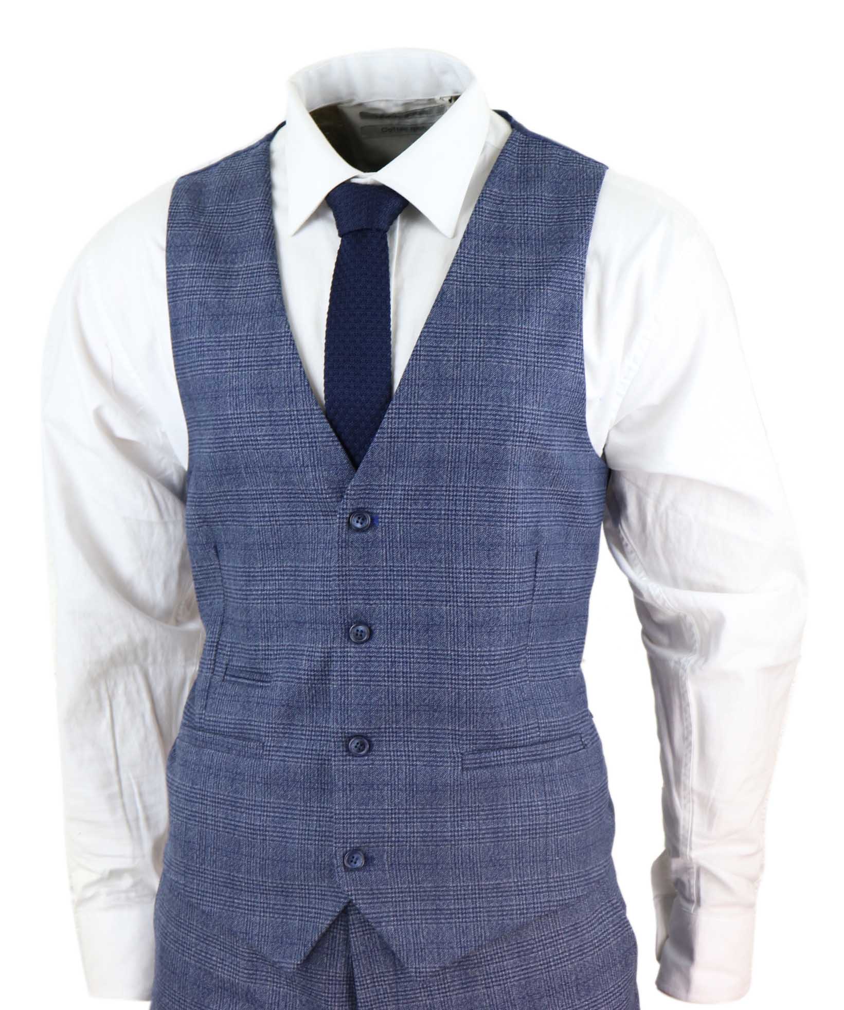 Mens 3 Piece Suit Classic Tweed Check Vintage Retro 1920s Vintage Tailored Fit