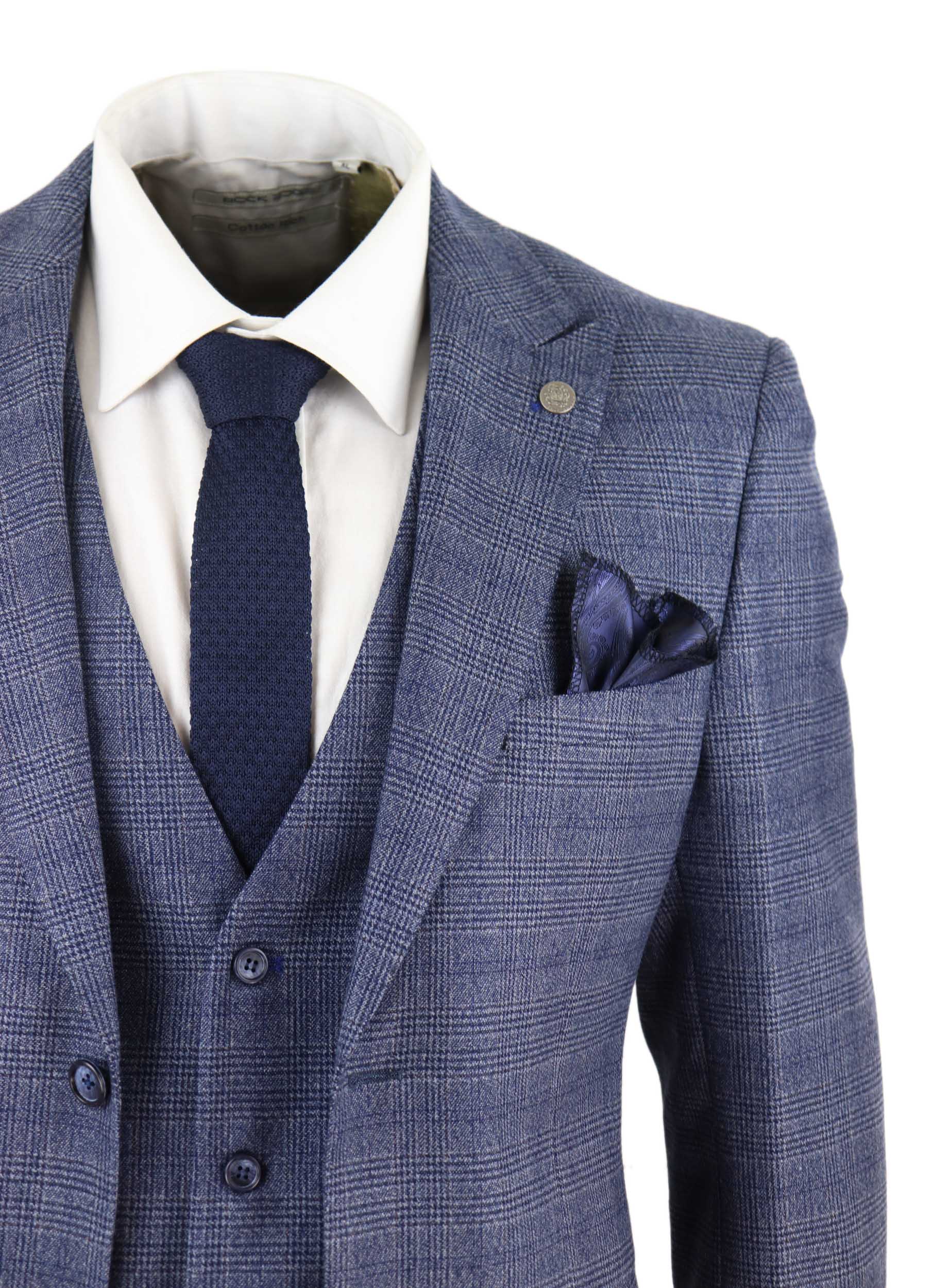 Mens 3 Piece Suit Classic Tweed Check Vintage Retro 1920s Vintage Tailored Fit