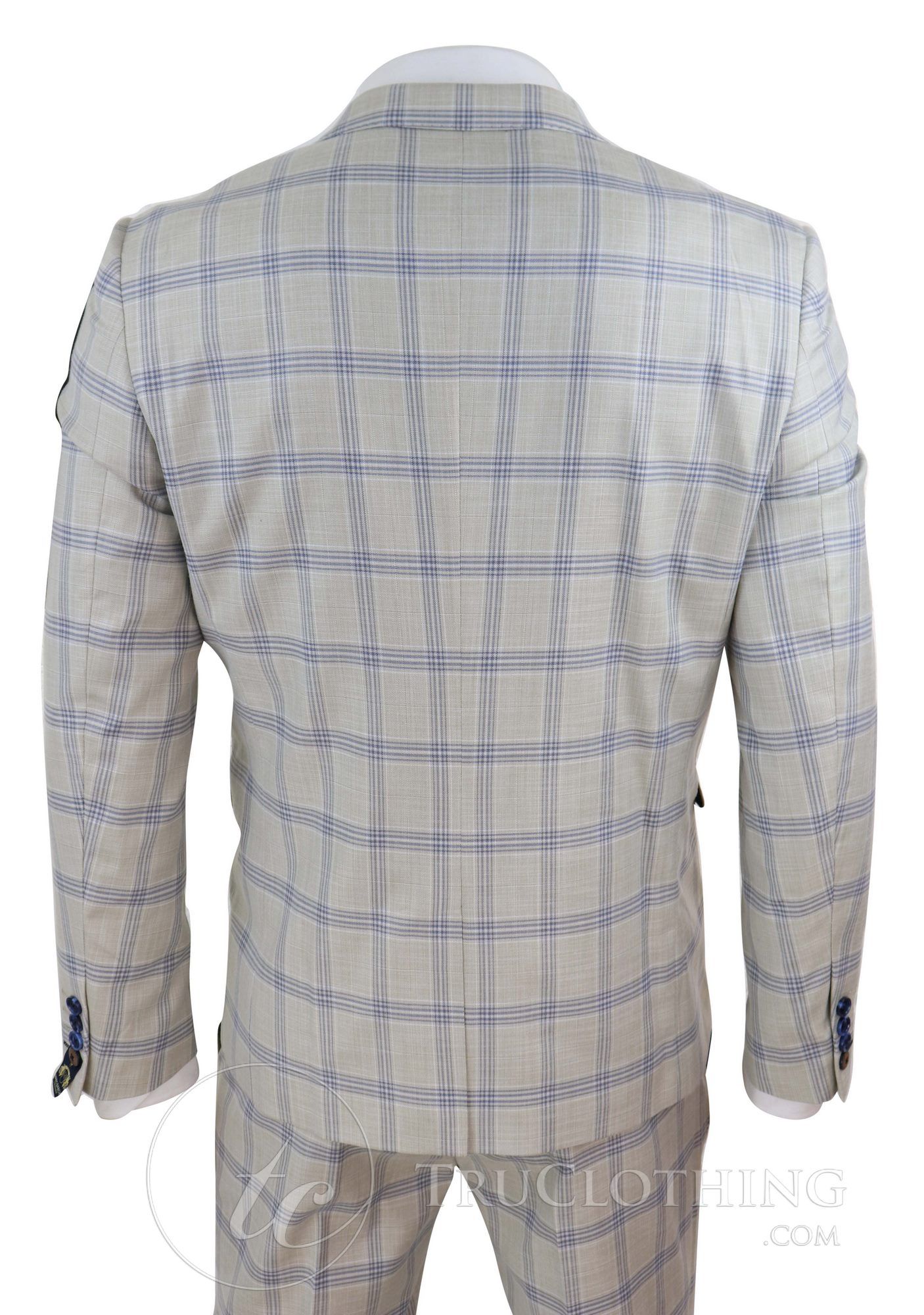 Mens Cream Blue Check Wedding Suit
