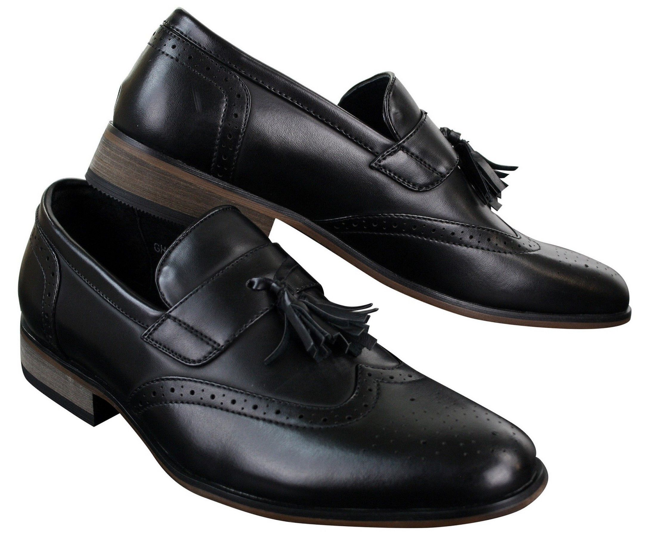 Mens Leather Slip On Tassle Brogues Driving Shoes Loafers Classic Vintage Retro