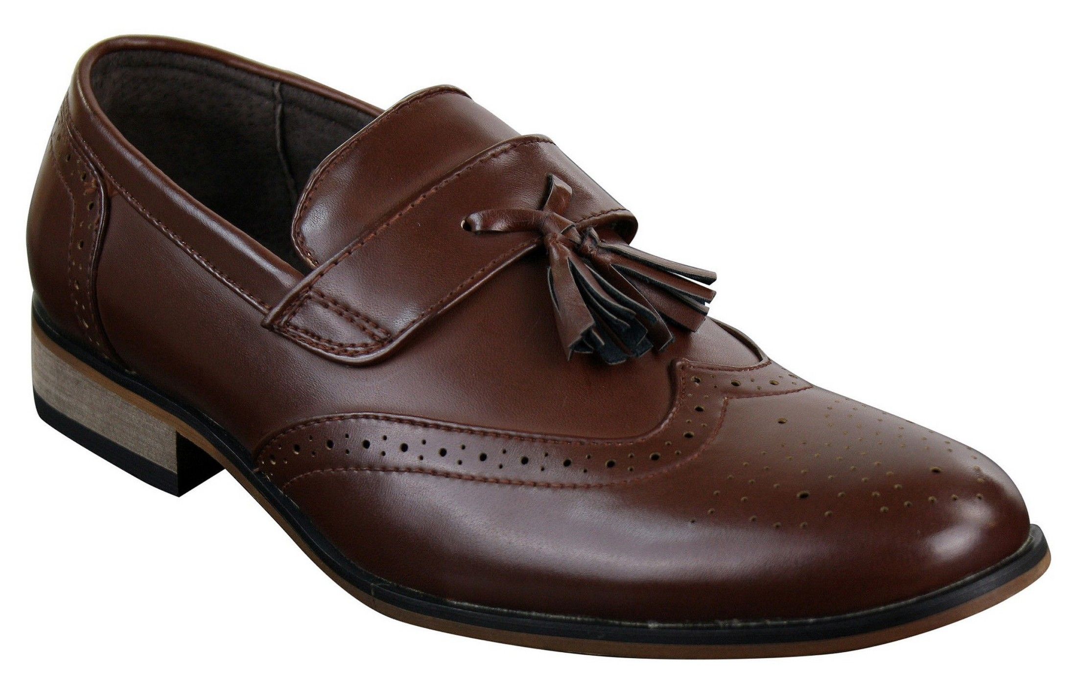Mens Leather Slip On Tassle Brogues Driving Shoes Loafers Classic Vintage Retro