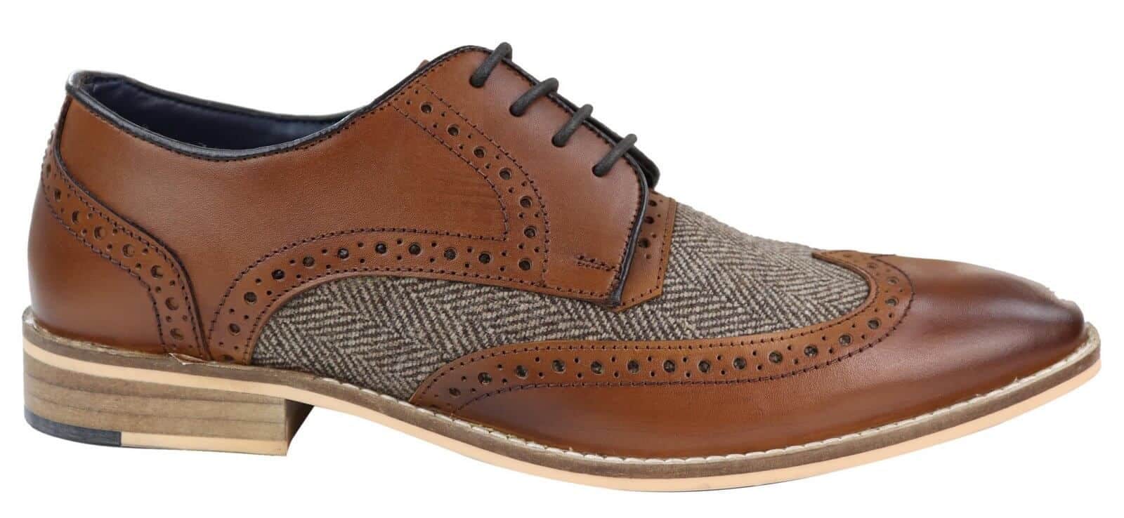 Mens Leather & Tweed 1920s Gatsby Shoes