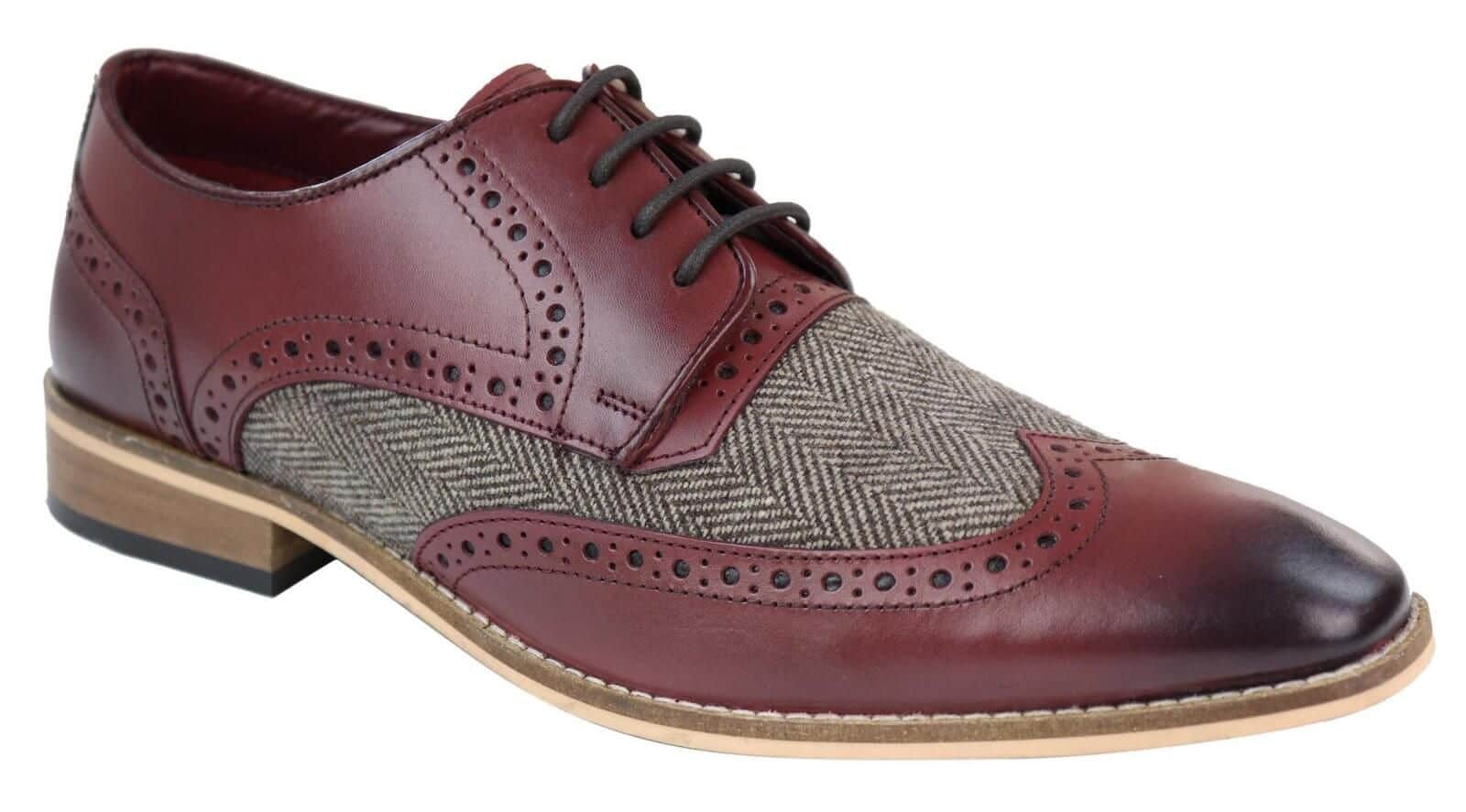 Mens Leather & Tweed 1920s Gatsby Shoes