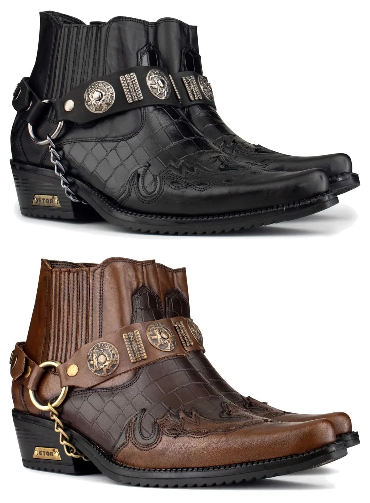 Mens Real Leather Cowboy Boots with Cuban Heel