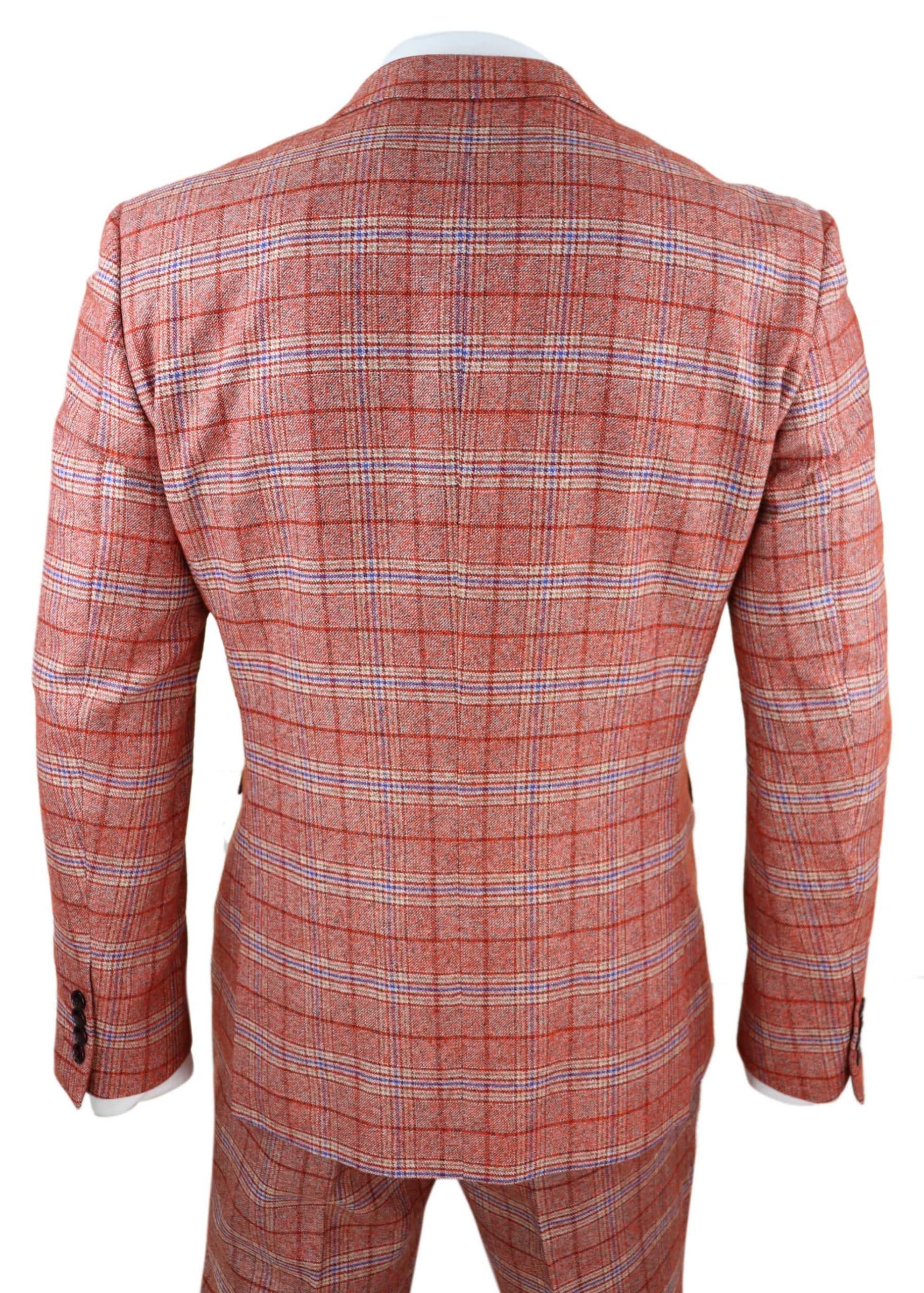 Mens Red 3 Piece Tweed Check Suit