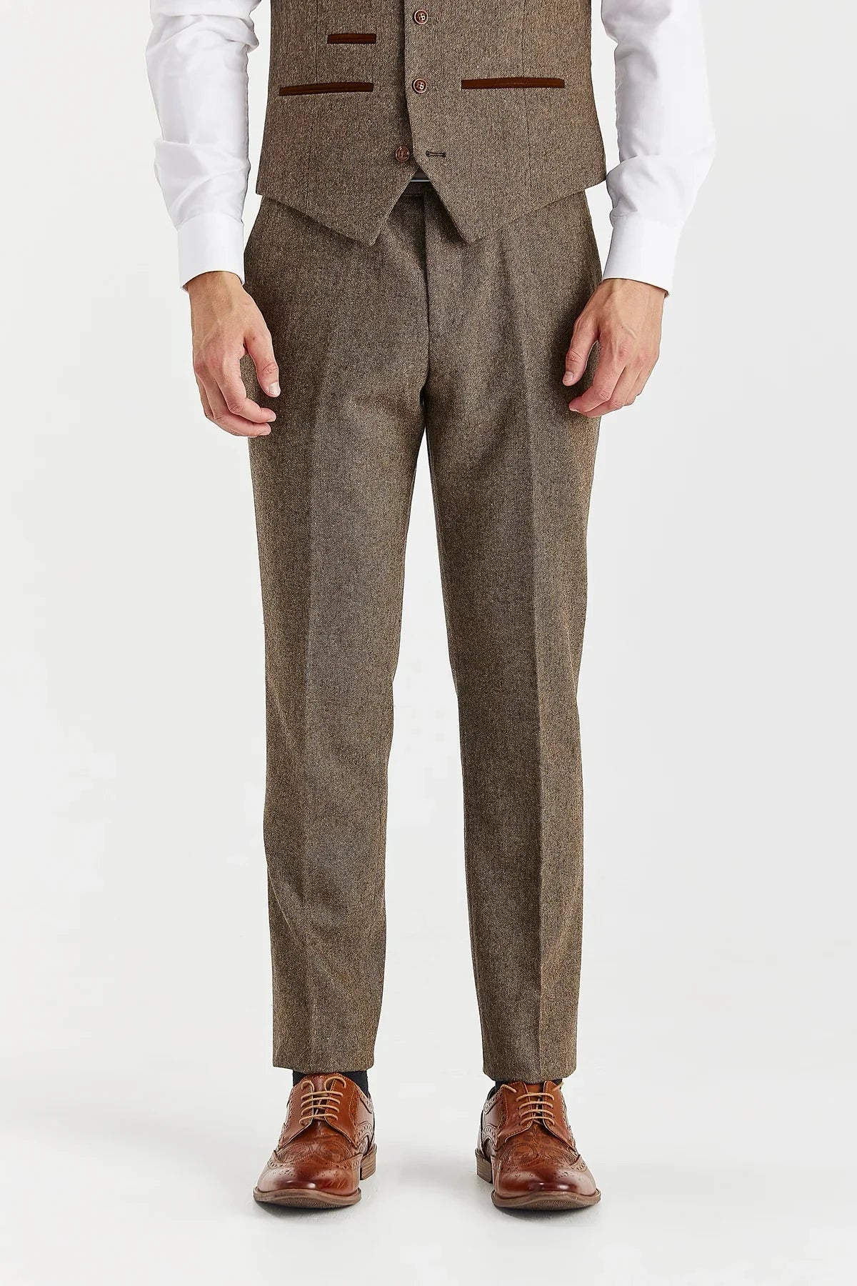 Oscar - Men's 3 Piece Brown Wool Blend Tweed Suit
