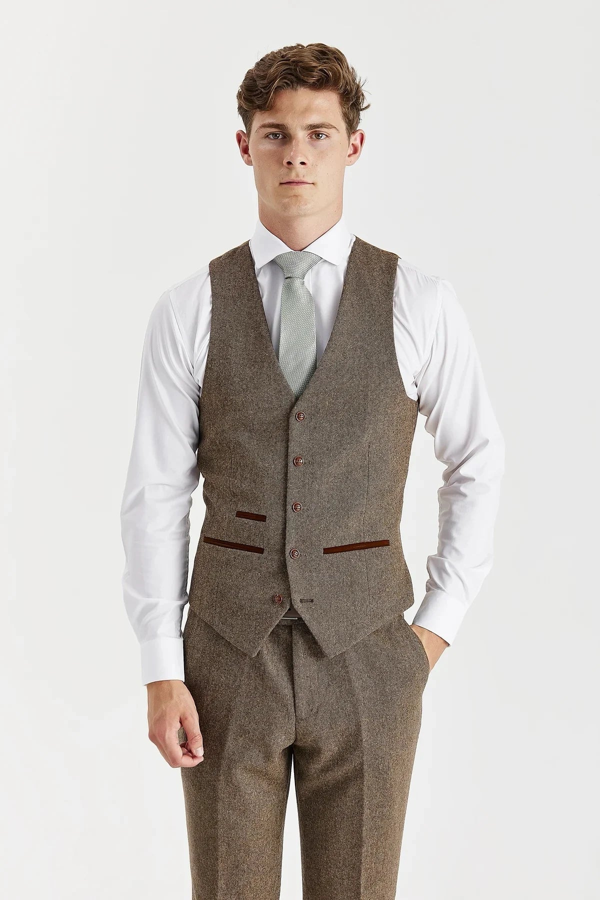 Oscar - Men's 3 Piece Brown Wool Blend Tweed Suit
