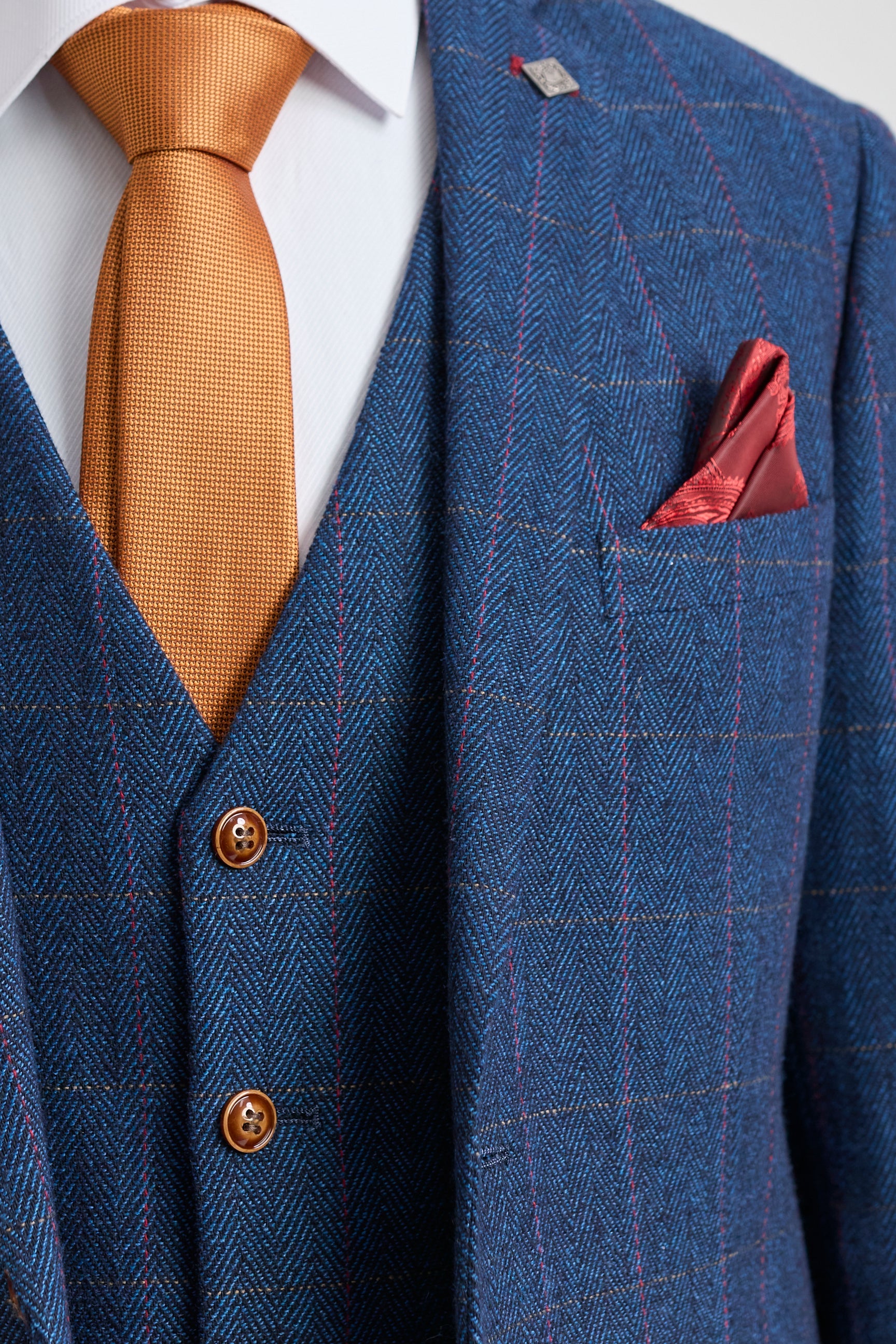 Scott Men's Blue 3-Piece Tweed Check Suit